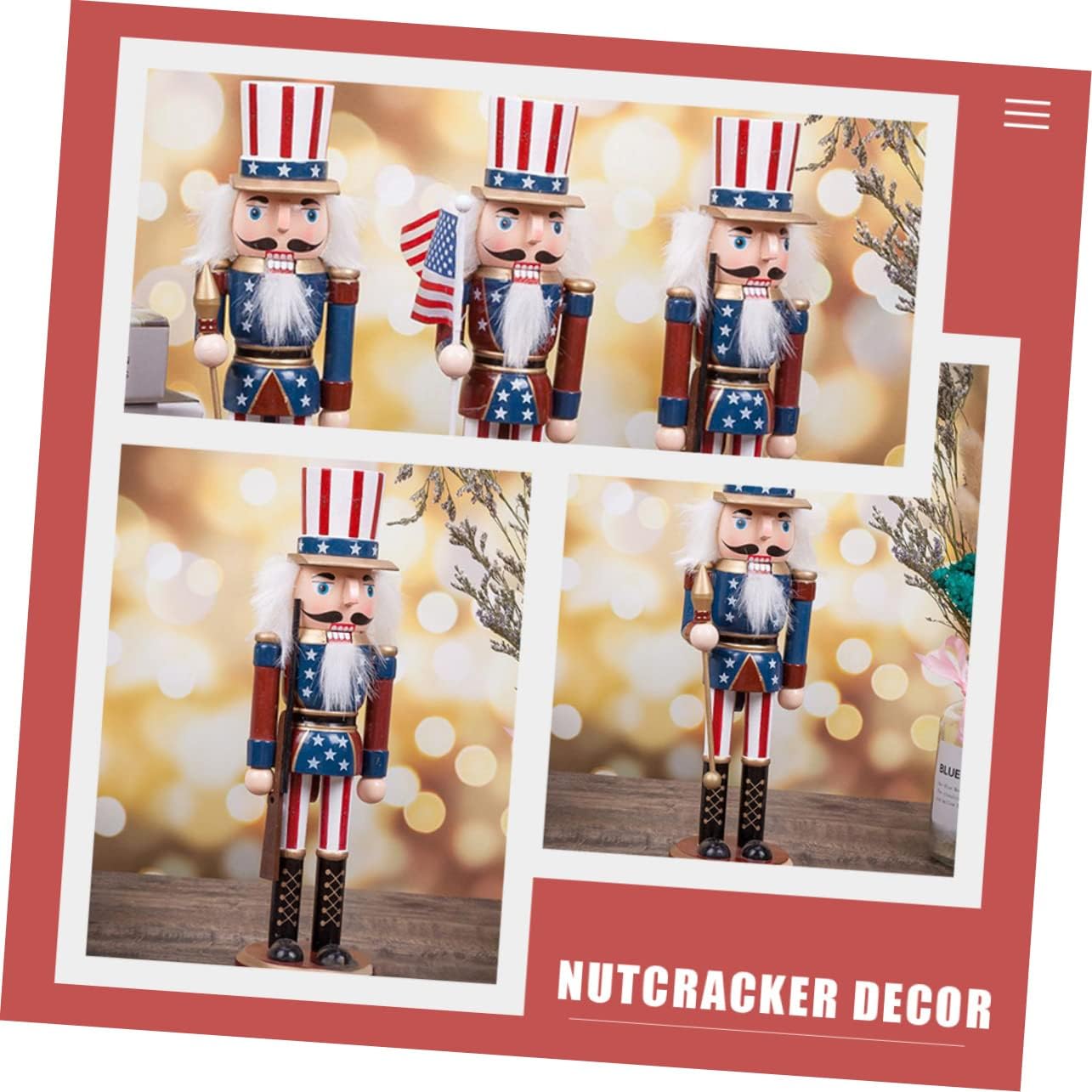 MAGICLULU 3pcs Nutcracker Soldiers Independence Day Decor Patriotic Fourth of July Party Ornament with Flag Gun and Scepter for Home Desktop Display
