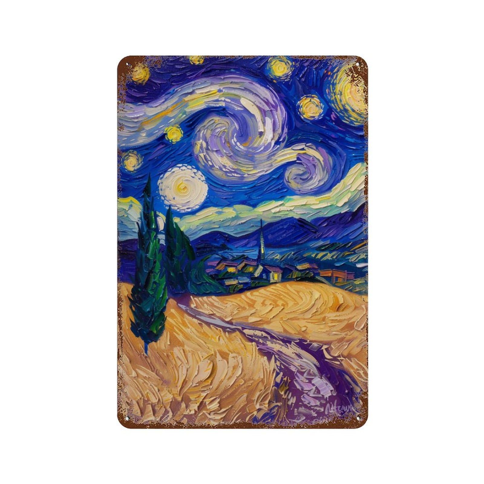 WUJHGRSG Van Gogh Textured Rolling Golden Lavender Rural Vista 02 Wall Art Retro Iron Vintage Metal Tin Sign Poster Modern Decor for Home Cofffee Club Bar Shop Style 30x20cm
