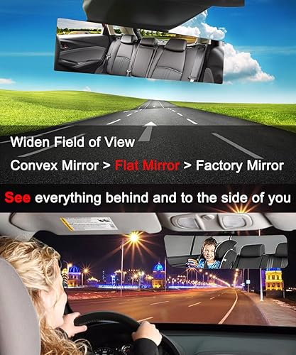 Miniatura 10 de SkycropHD Espejo retrovisor antirreflejo sin marco, espejo panorámico de gran angular interior, elimina puntos ciegos para automóvil, SUV, camión,