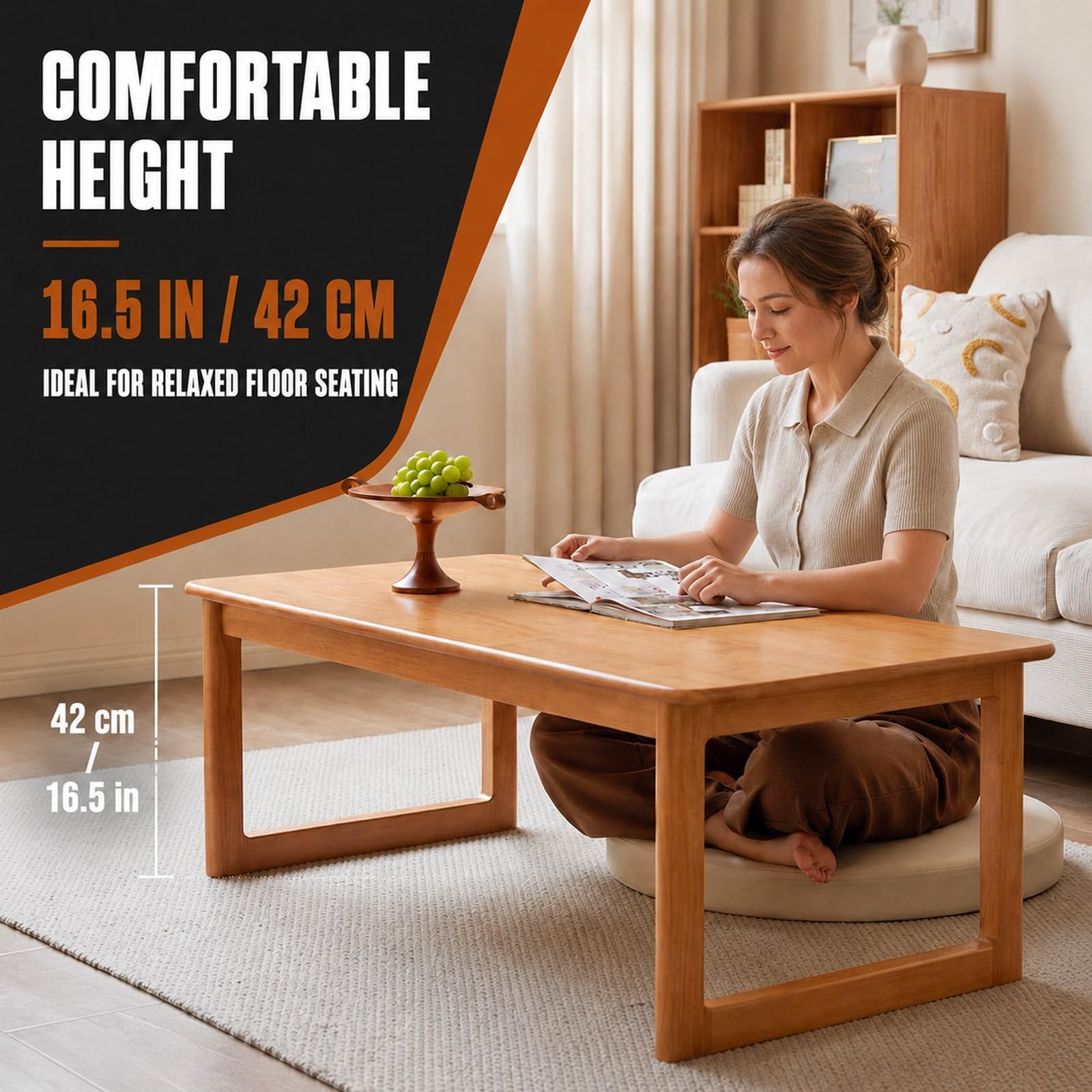 Mesa de Centro Plegable de Madera Mesa de Suelo Bajo Espacio Pequeño
