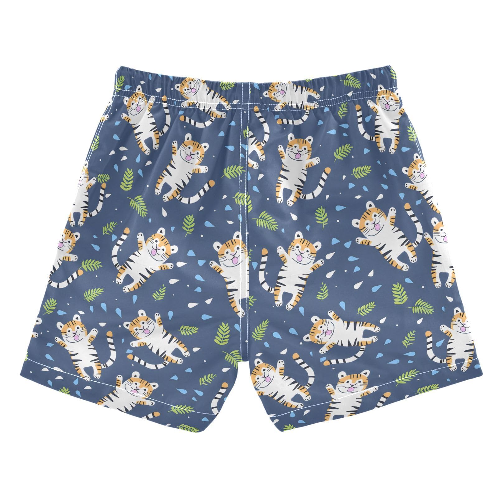 ALAZA Tiger Print Leaves Boys' Swim Trunks Beach Shorts Quick Dry Swimsuit 3T