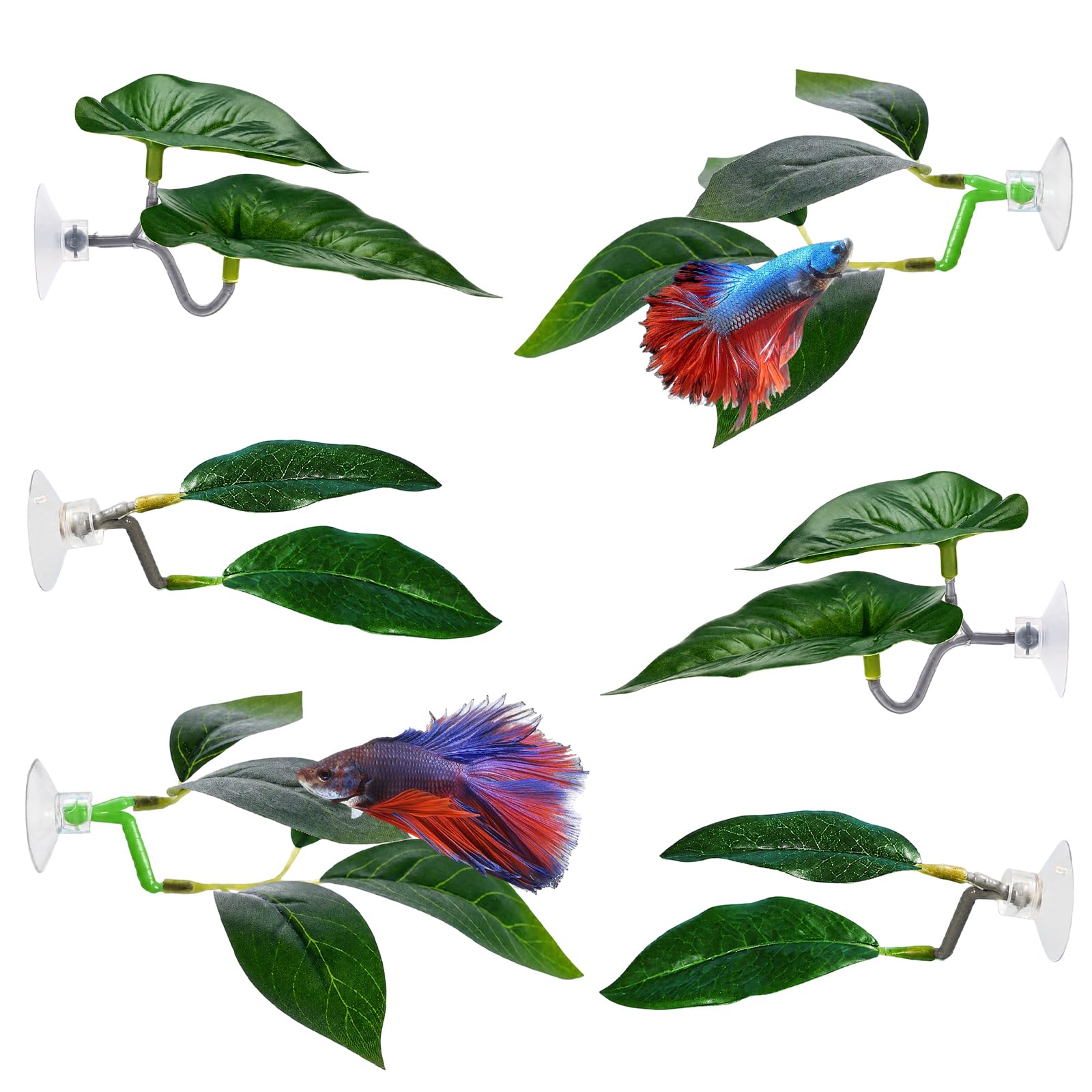 6pcs Betta Fish Hammock, Betta Fish Hammock Accessories, Betta Fish Leaf Pad Aquarium Plants Decor Simulating for Fish Tank Accessories, Aquarium Plants for Betta Fish Resting Bed Spawning Ground