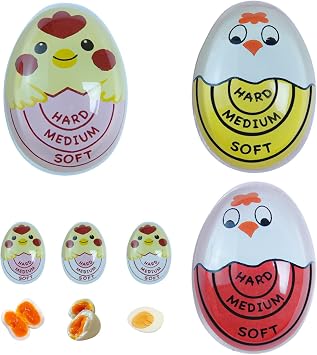 3 Pieces Egg Timer, Hard Boiled Eggs Timer for Cooked Eggs, Cooking Meter for Resinous Eggs Cooked in Home Kitchen, Minuteur pour Oeuf Soft, Medium and Hard