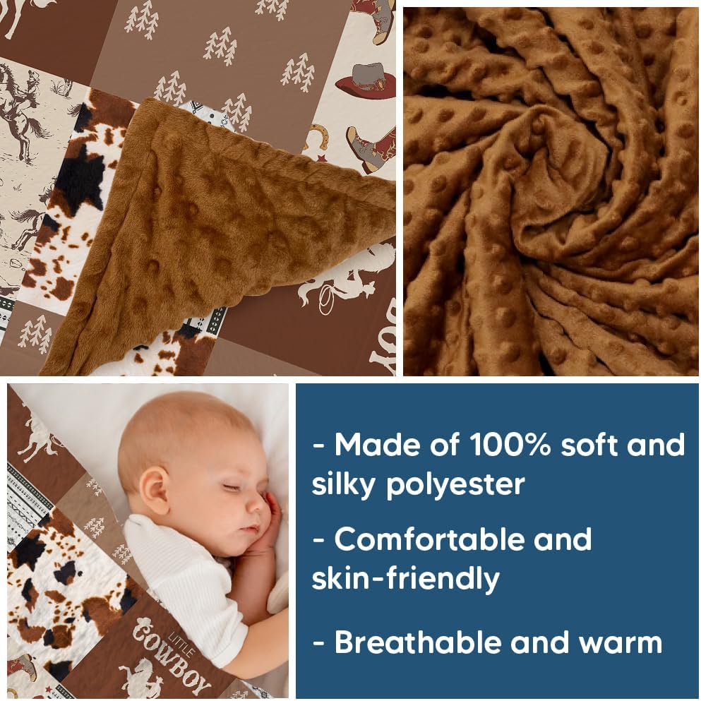 Western Baby Blanket, Cowboy Minky Blankets for Boys Girls, Nursery Room Decor, Soft Warm Lightweight Nursery Bed Blanket for Newborn Toddlers Son Daughter (10)