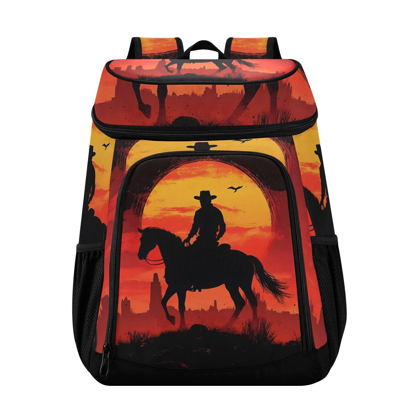Western Cowboy Desert Sunset Cooler Backpack Cooler Insulated Leak Proof Lunch Backpack 36 Cans Waterproof Soft for Men Women Picnic Hiking Camping Beach