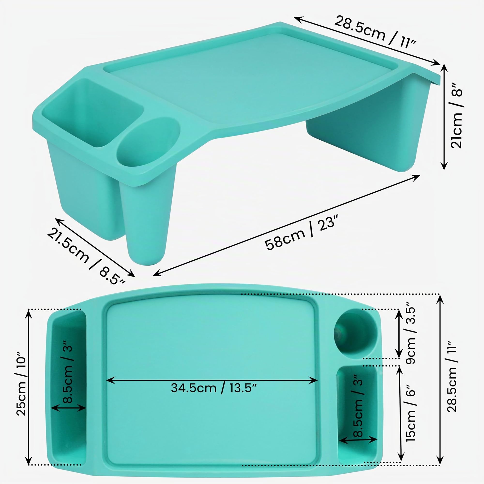BELLE VOUS Bureau Lit Polyvalent Bleu à 3 Compartiments - Plateau Ordinateur Portable Lit sur Pied avec Rangements Latéraux - Tablette Lit pour PC Portable, Petit Déjeuner, Lecture, Gaming & Plus
