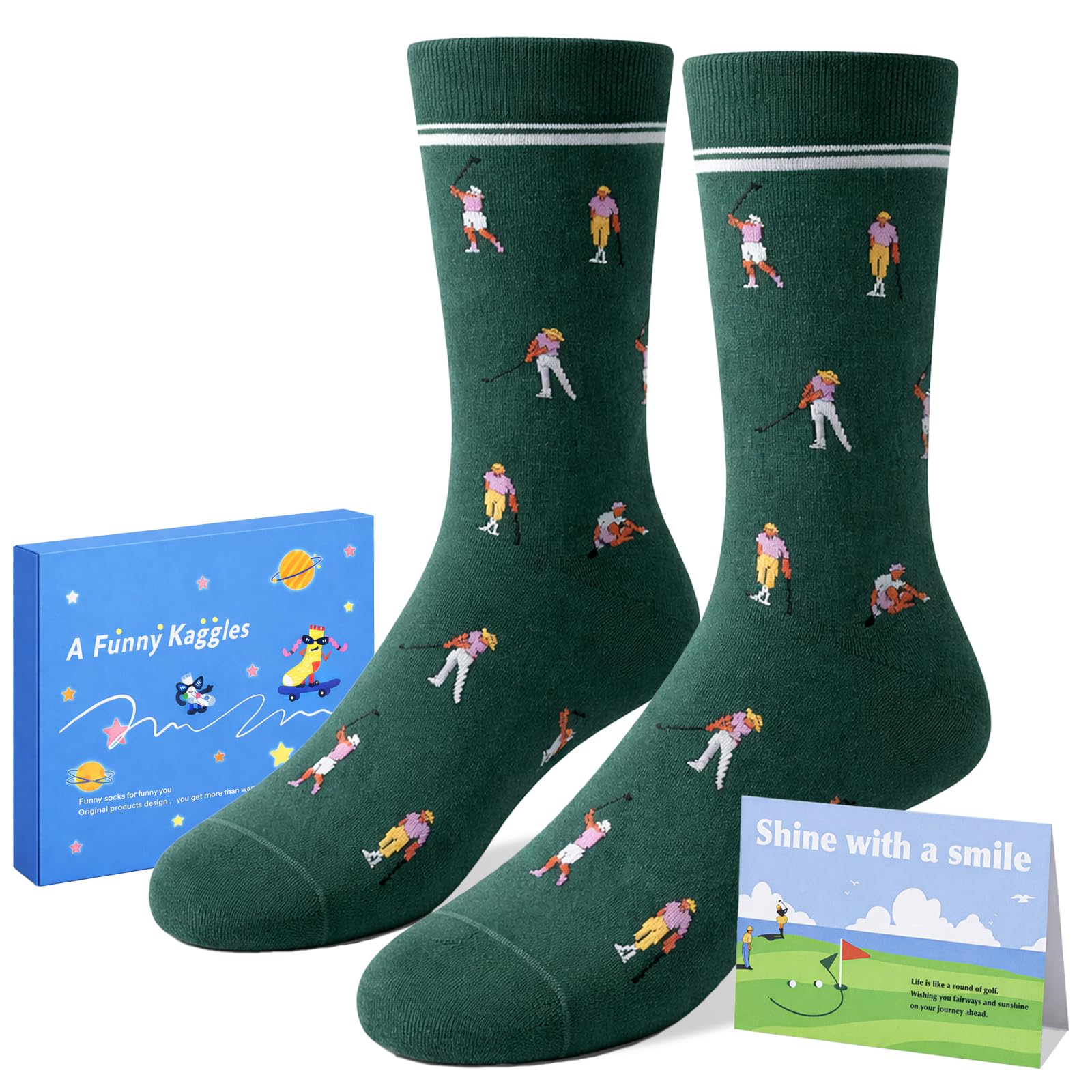 Funny Golf Socks for Men - Novelty Golfer Gift Set with Greeting Card Box Fathers Day Birthday Gifts