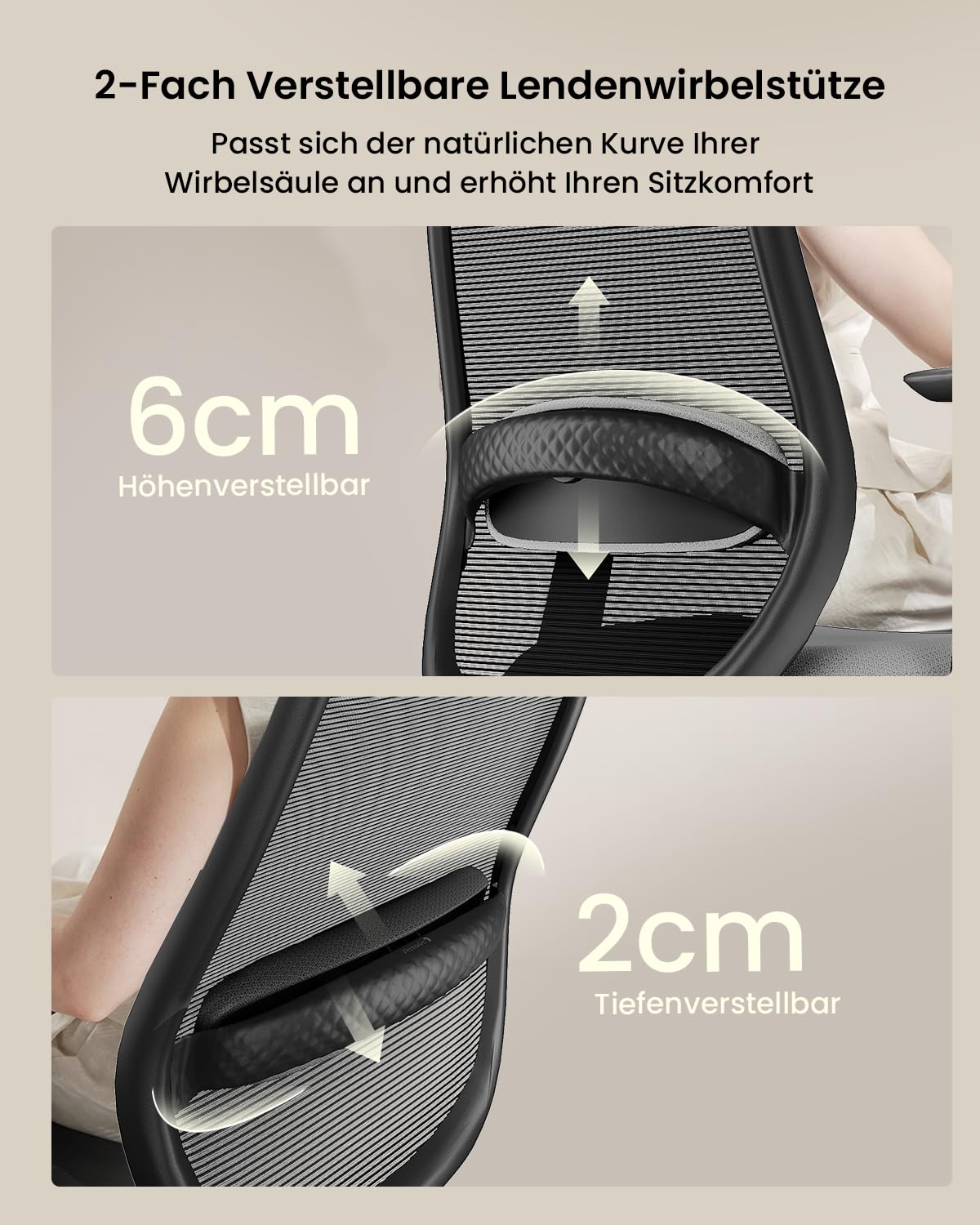 ProtoArc EC200 Ergonomischer Bürostuhl mit Verstellbarer Sitztiefe, Schwarz | Schreibtischstuhl Lendenwirbelstütze Höhen- und Tiefenverstellbarer, 3D-Kopfstütze, 55D-Schaum, Mesh Computerstuhl Homeoffice