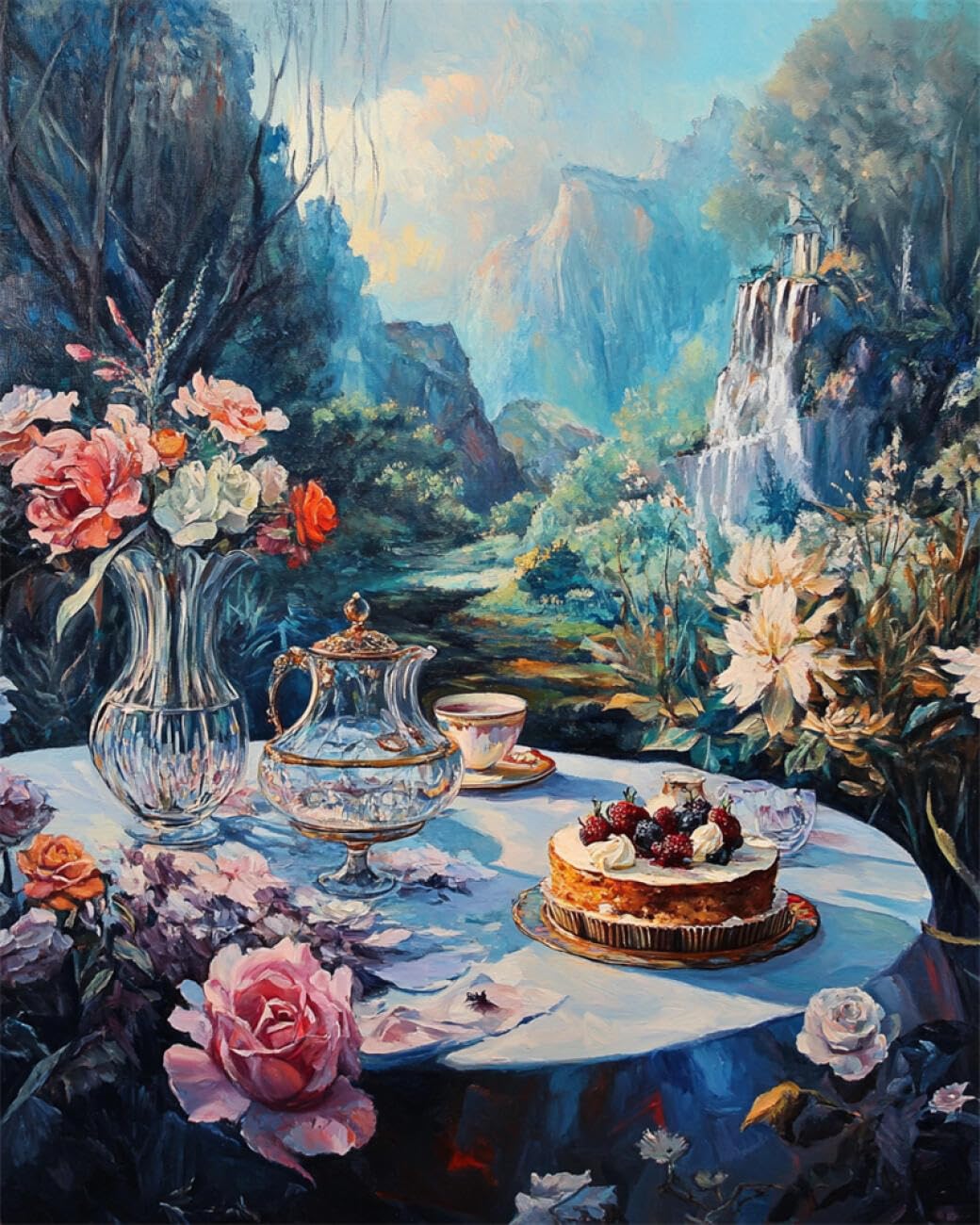 RKFLGEW DIY Bead Embroidery Kit Fantasy Flowers and Cakes 50x70cm