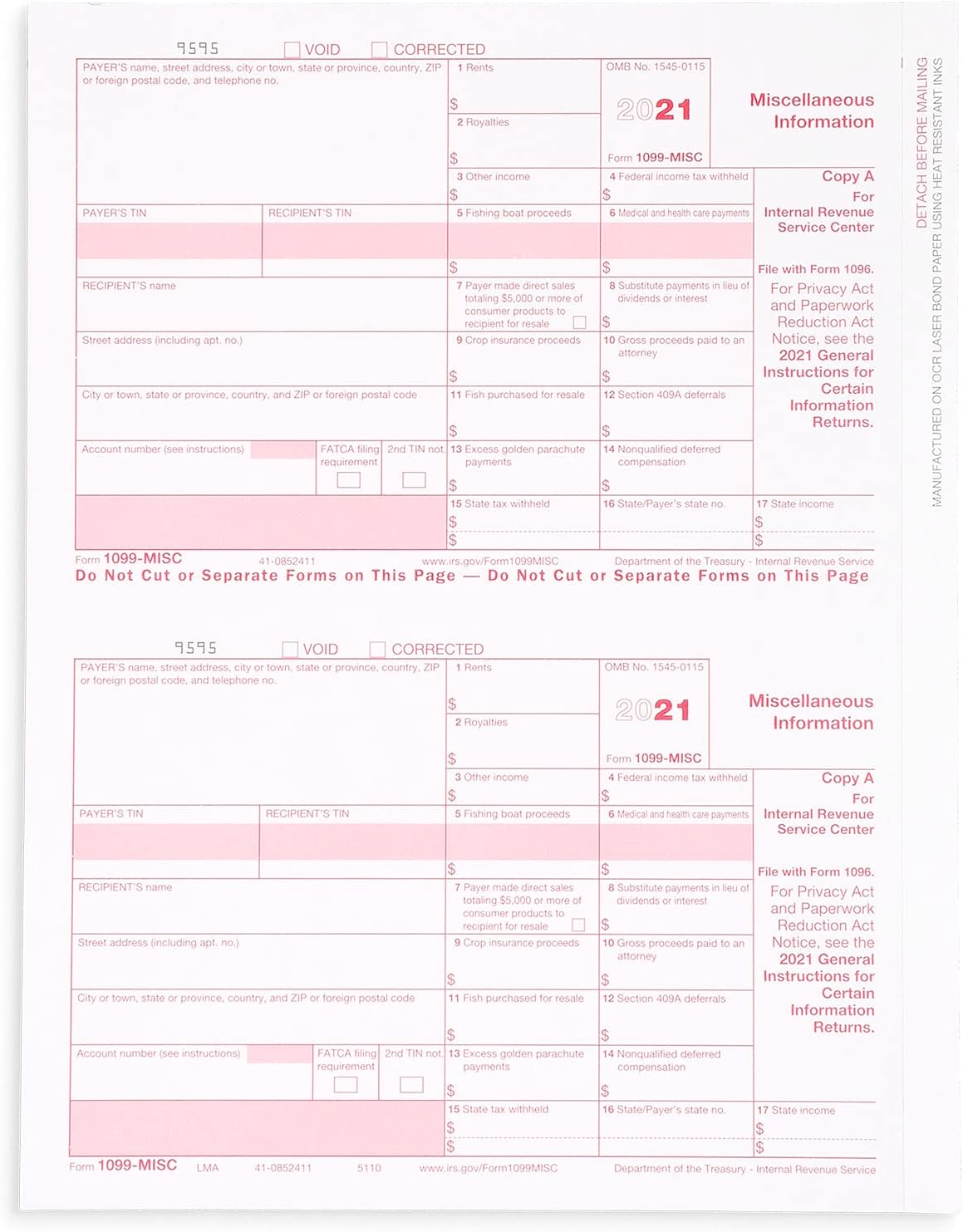 1099 MISC Forms 2021, 5 Part Tax Forms Kit, 25 Vendor Kit of Laser Forms Designed for QuickBooks and Accounting Software : Office Products