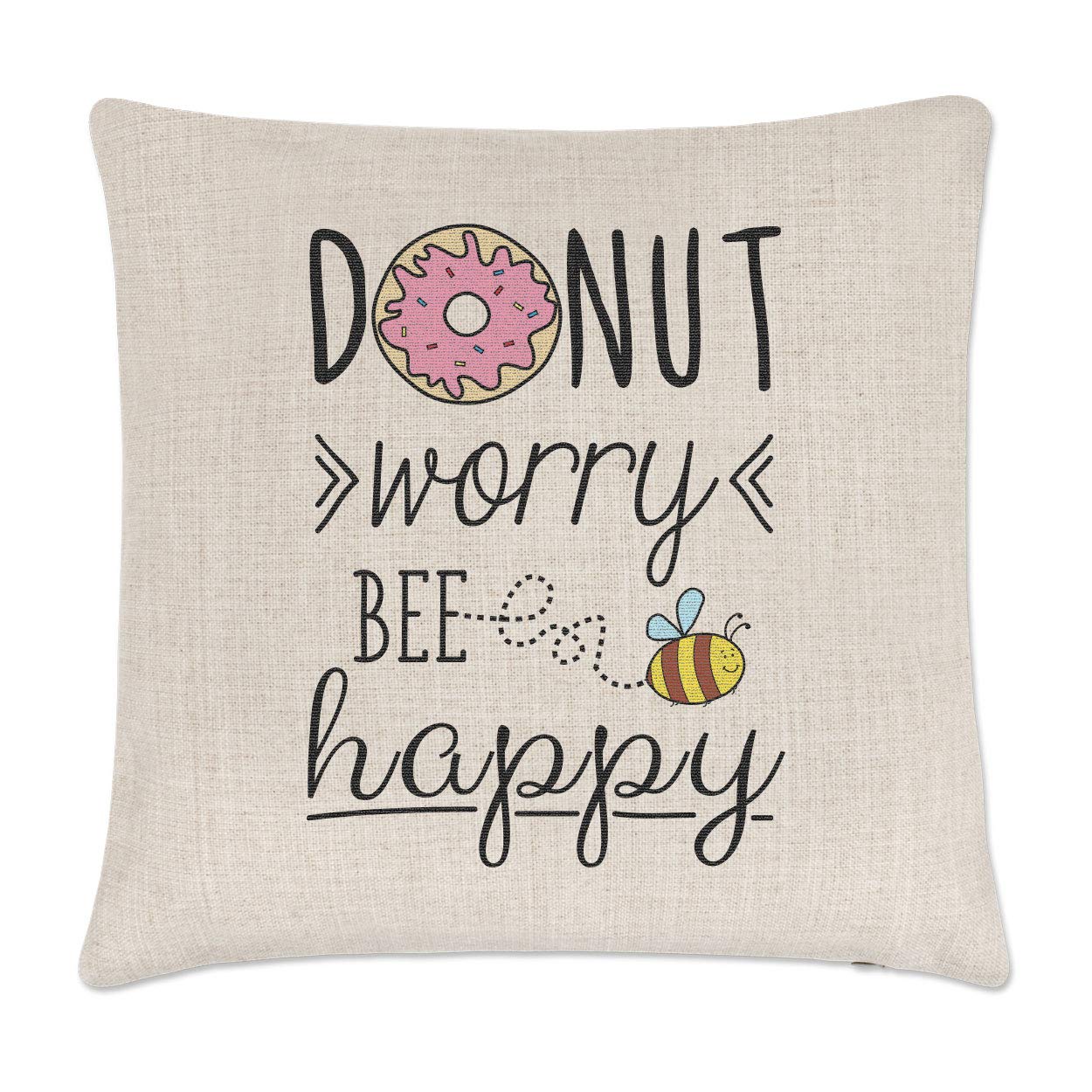 Gift Base Donut Worry Bee Happy Linen Cushion Cover