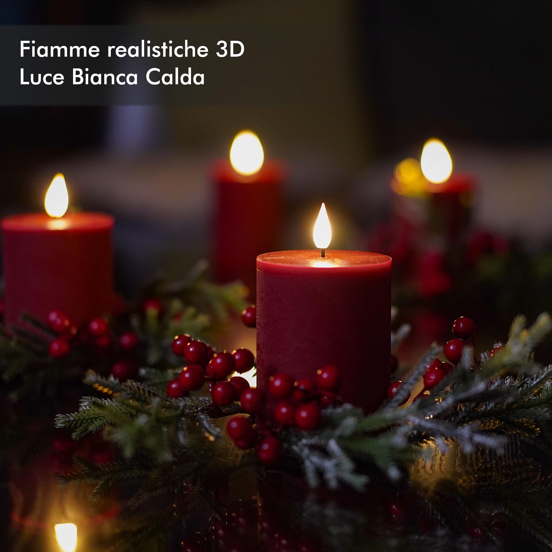Fanna 4 Rosso Bordeaux Candele LED in Rustico con Telecomando e Batterie, Candele a LED Decorative con Timer per Avvento e Natale Uso Interno - H 10cm