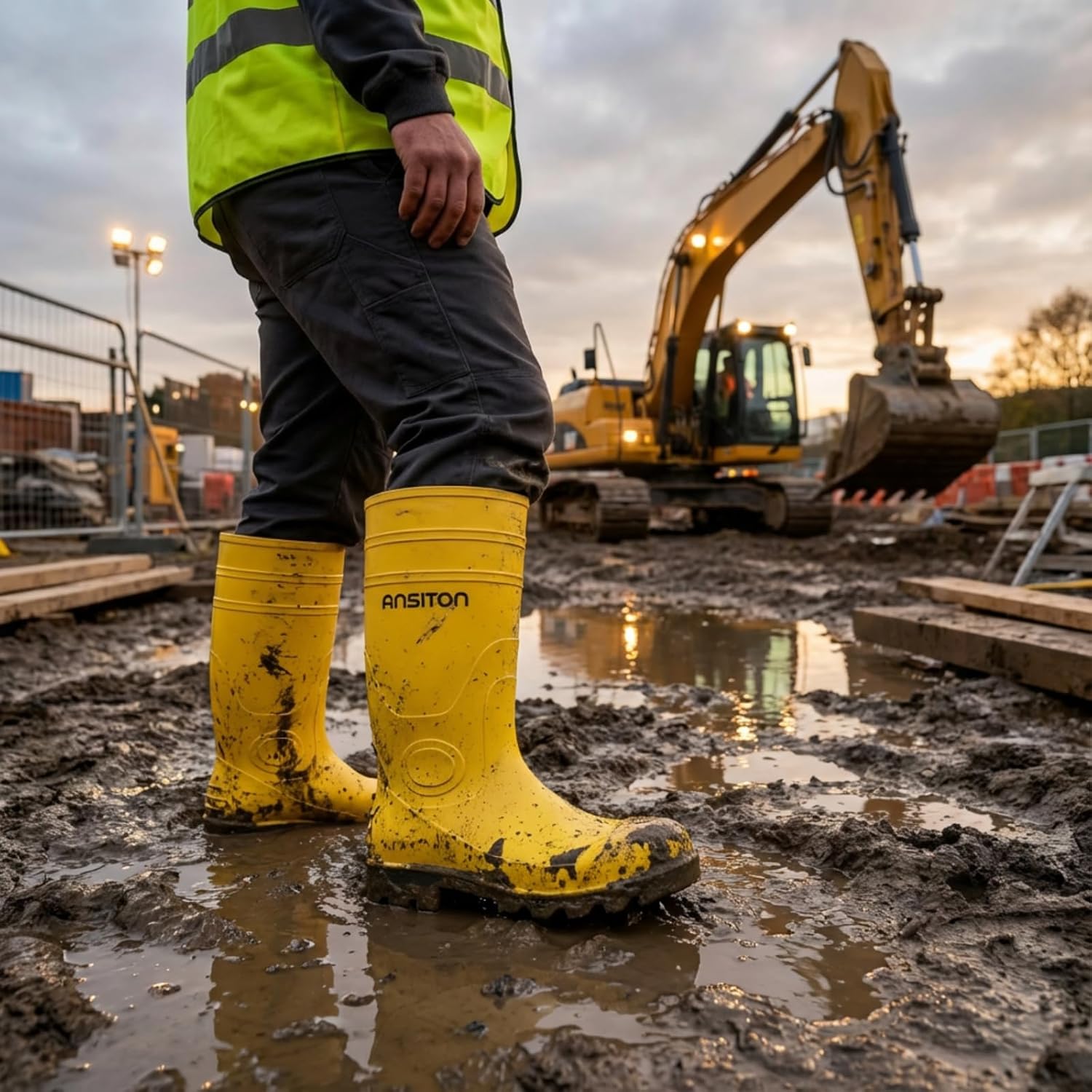 Men's Steel Toe Rain Boots, Lightweight Waterproof PVC Work Boots with Cuttable Shaft, Slip & Oil Resistant for Farming & Construction - Image 2