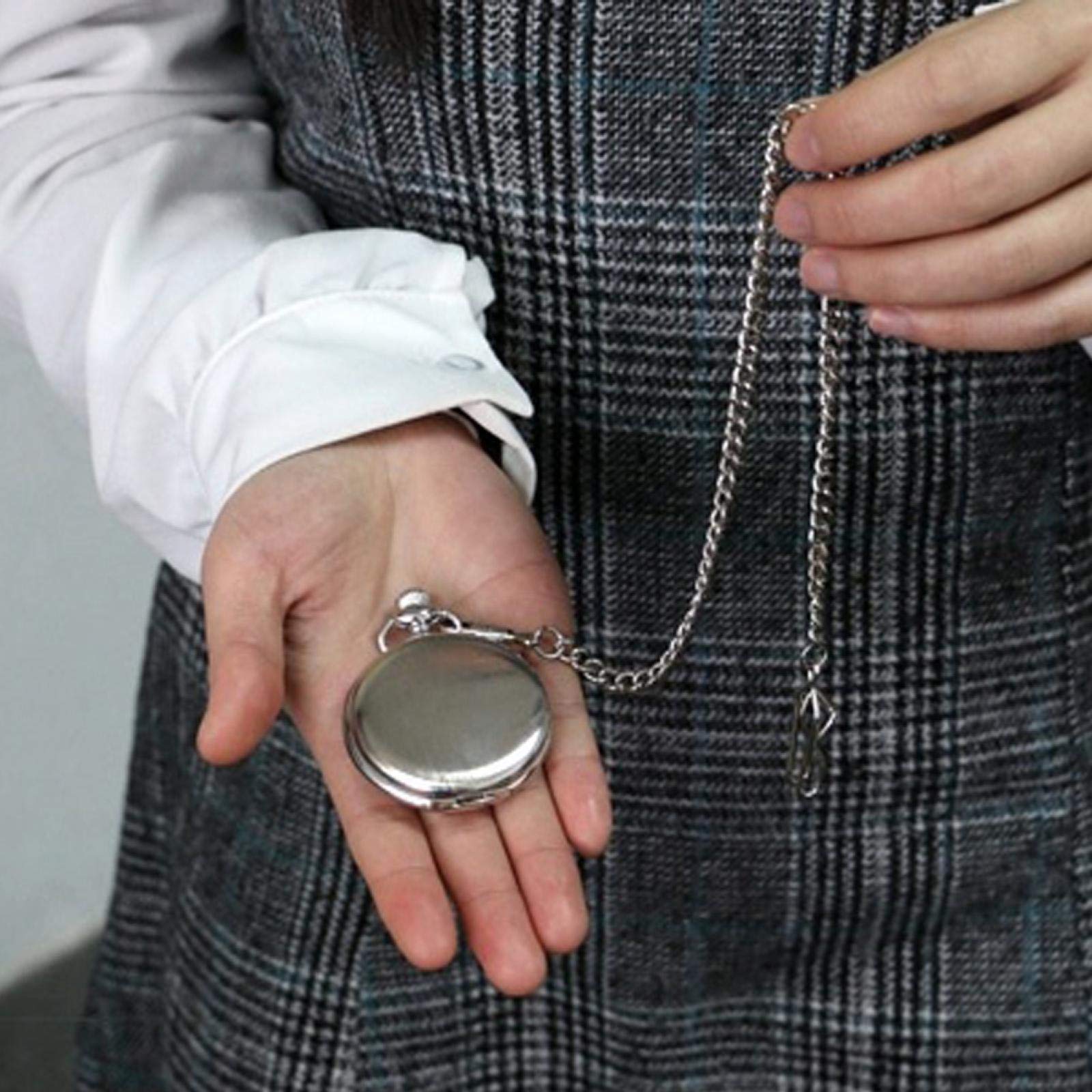 Relojes de Bolsillo, Reloj de Bolsillo clásico con Cadena Colgante Superficie Lisa(Silver)