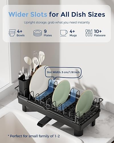 Miniatura 6 de Nacial Escurridor de platos pequeño 2 en 1 para fregadero de 14 a 21.8 pulgadas, escurridor de platos para encimera de cocina, cesta de drenaje para