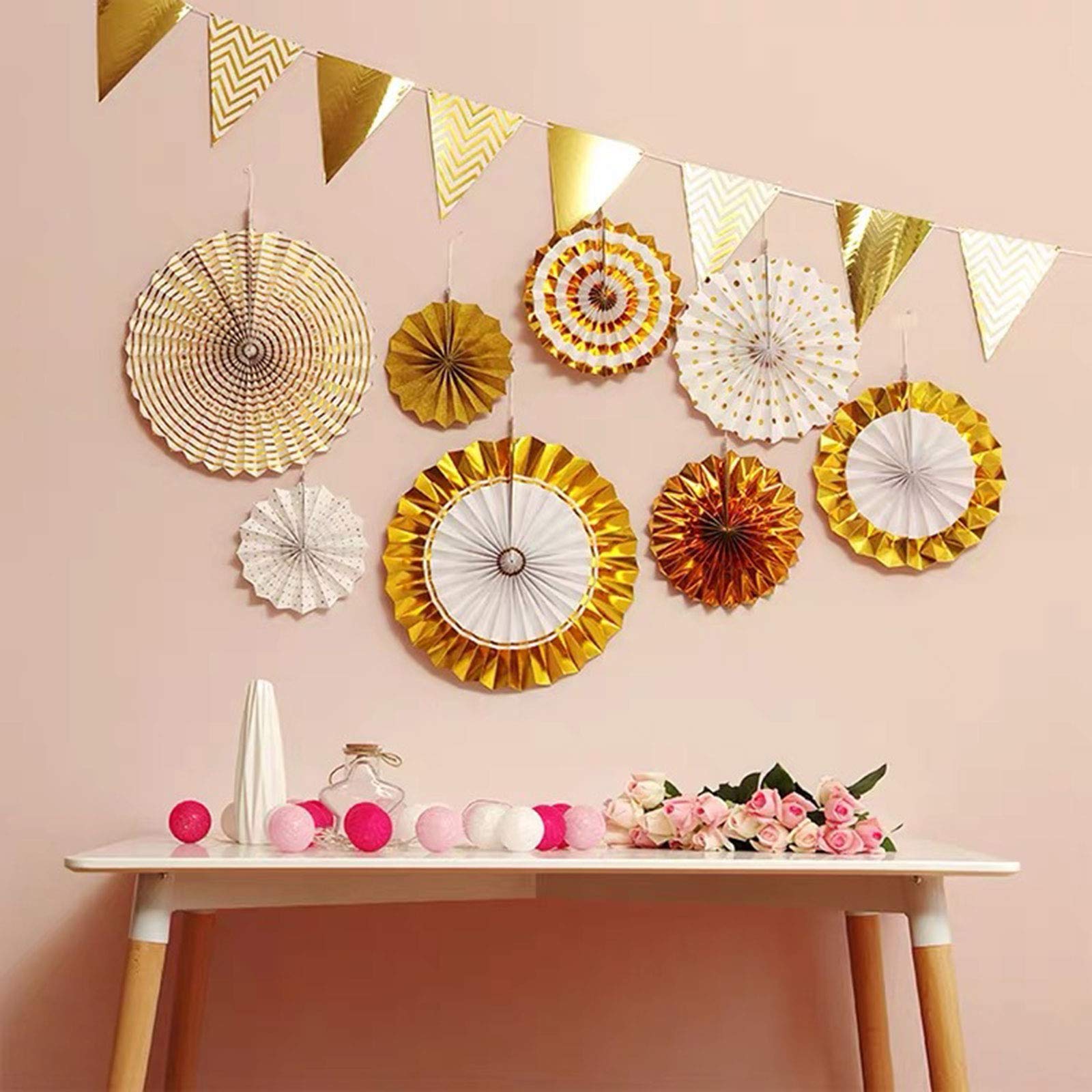 Éventails Papier Doré QZKJQDD - Lot De 8 - Décoration Fête Anniversaire Mariage