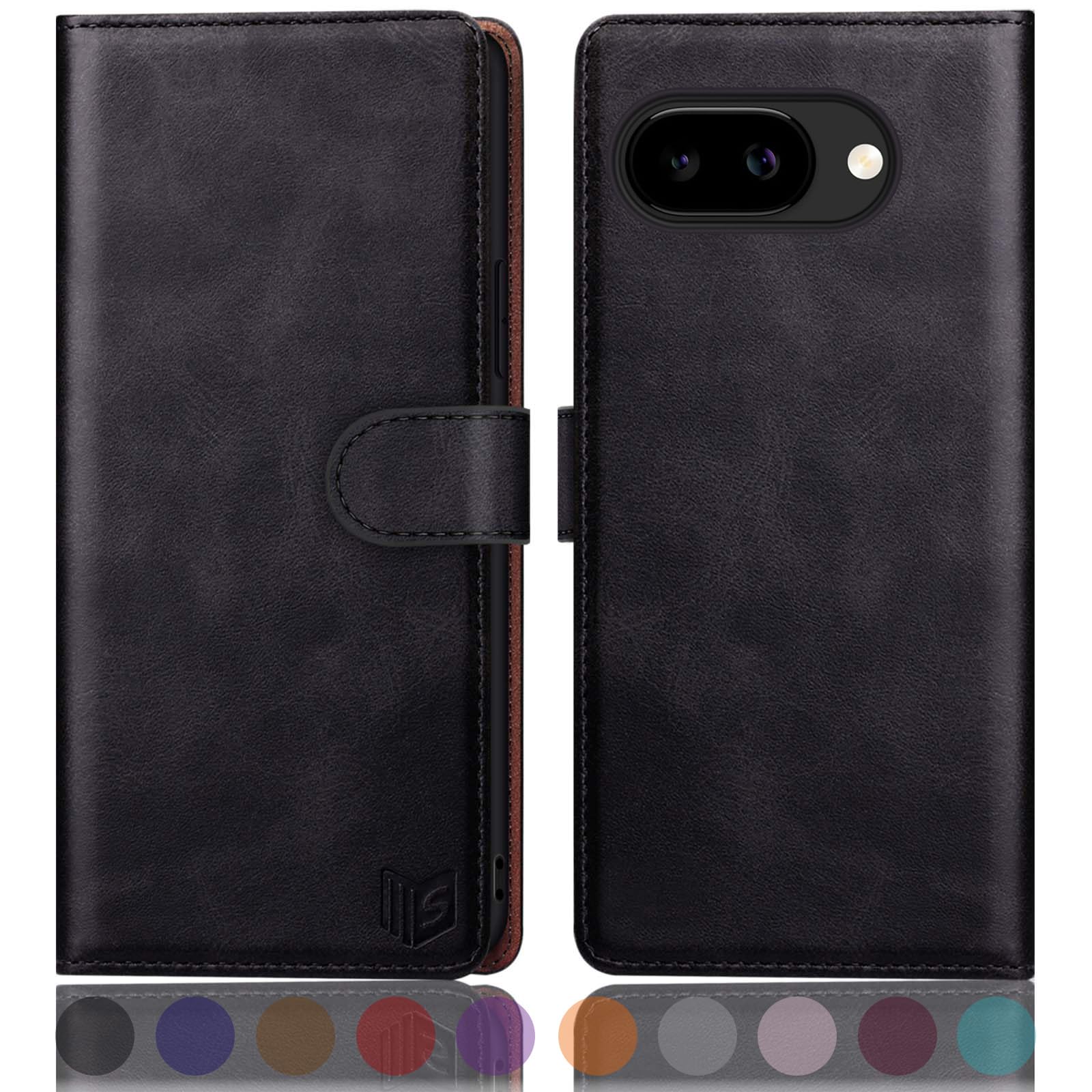 SUANPOT Funda para Google Pixel 9A con Tapa【Bloqueo RFID】de Cuero PU Cierre Magnético，Soporte Plegable，Ranura para Tarjeta Cover para Pixel 9A Phone Case Negro