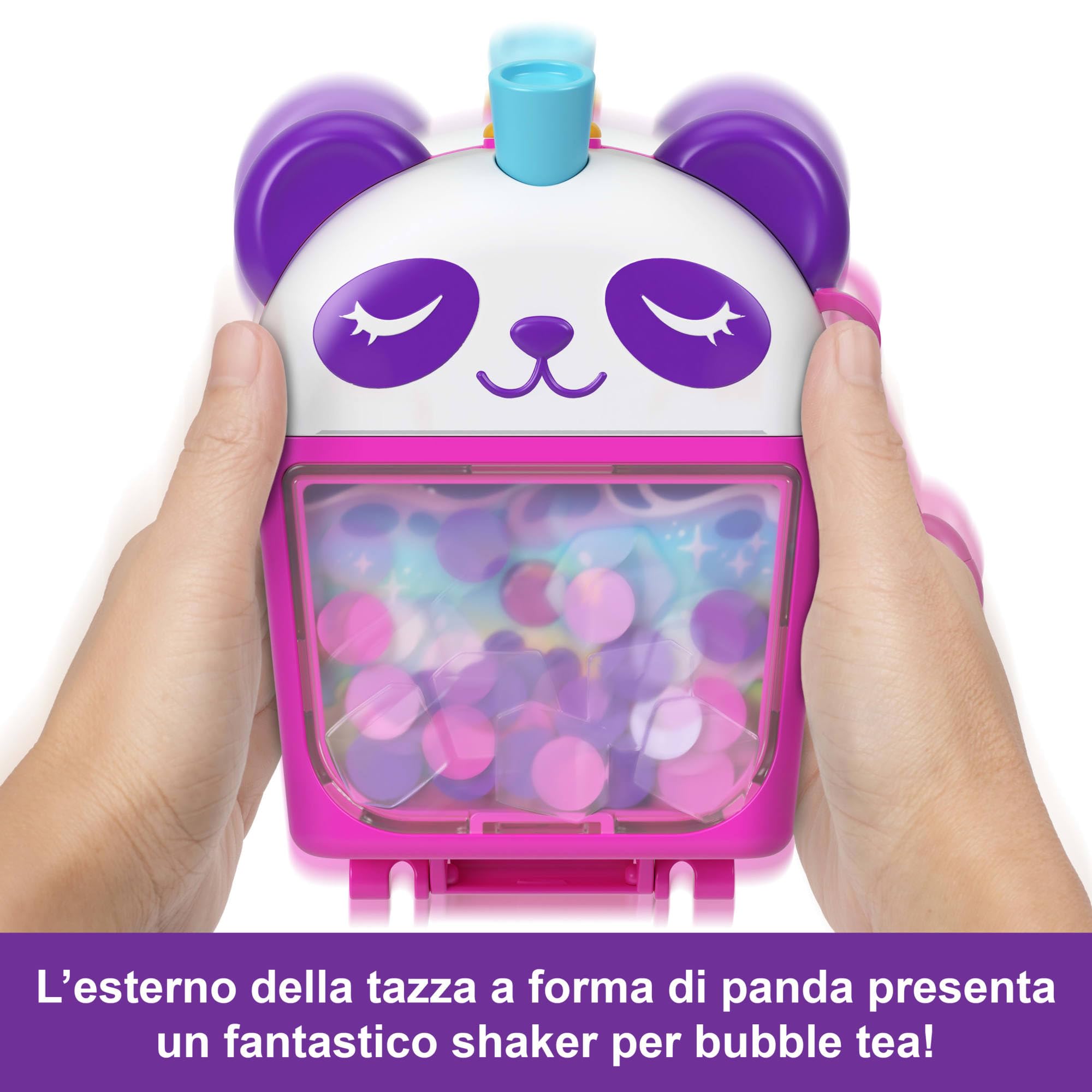 Polly Pocket - Cofanetto Panda Bubble Tea, playset con due micro bambole, 12 accessori a forma di cibo e 1 cucciolo di panda inclusi, giocattolo per bambini, 4+ anni, HWN95