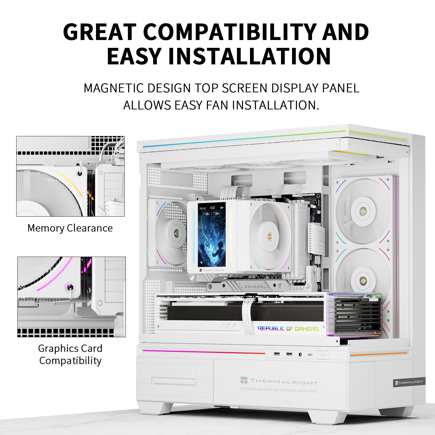 Thermalright Peerless Assassin 120 Vision MAX ARGB White CPU Cooler, PC Heatsink Cooler 6 Heat Pipes, 5’’ Magnetic Display Screen with 480x854 Resolution,for AM4/AM5 and Intel LGA1700/1851 - 4