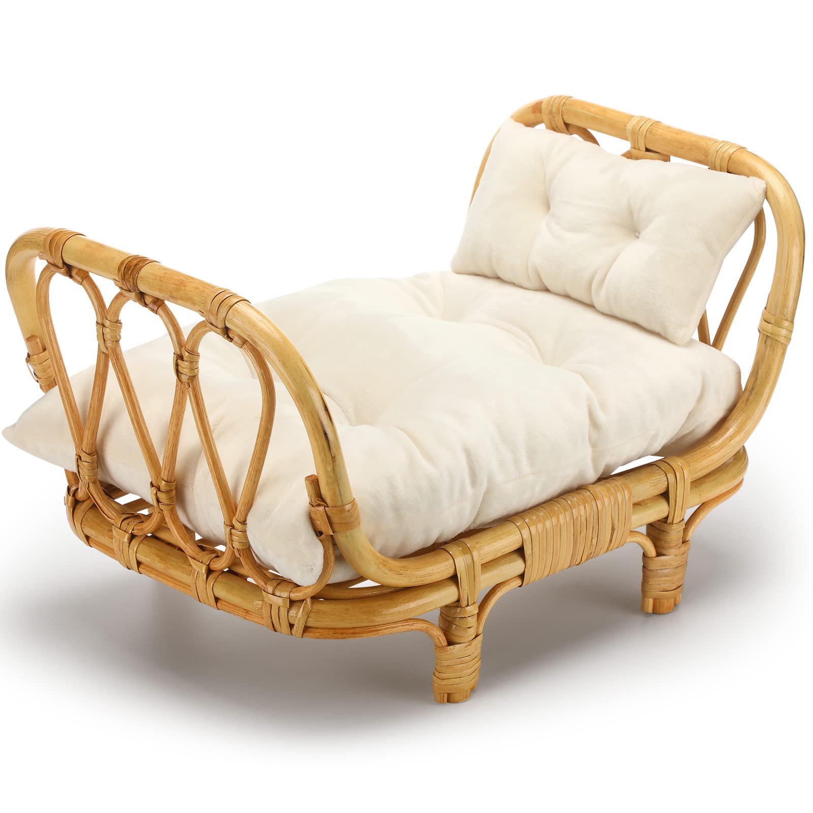 Thyle Newborn Photography Props Bed Rattan Baby Bed with Mattresses and Pillows Baby Photoshoot Props Handcrafted Boho Baby Crib Photo Studio Prop Newborn Bed Prop