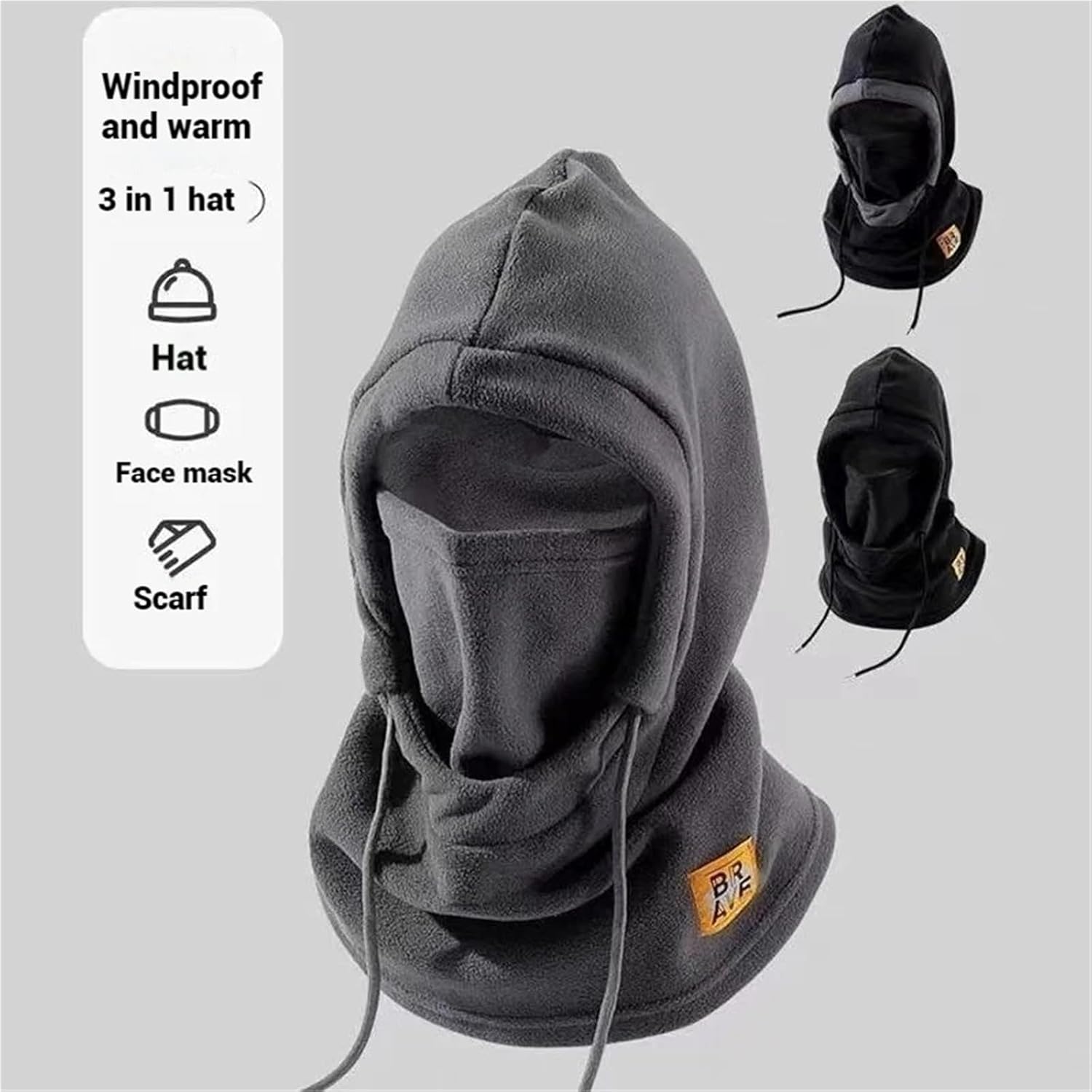 Windproof Balaclava 3-in-1，Winter Warm Hat with Mask and Neck Warmer for Men Women，Cycling Skiing Cold Weather