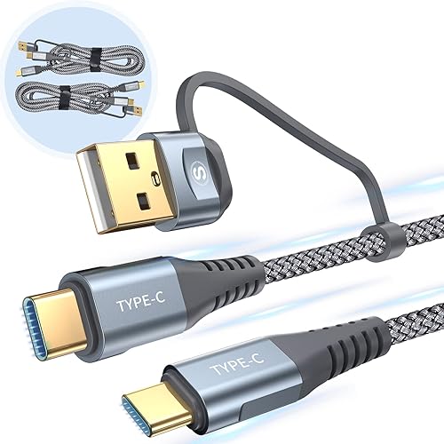 Cable USB C a USB C 2 unidades, 6.6 pies PD 60W iPhone 15 cargador 2 en 1 USB tipo AC a tipo C cable trenzado de nailon para iPhone 15 Plus 15 Pro