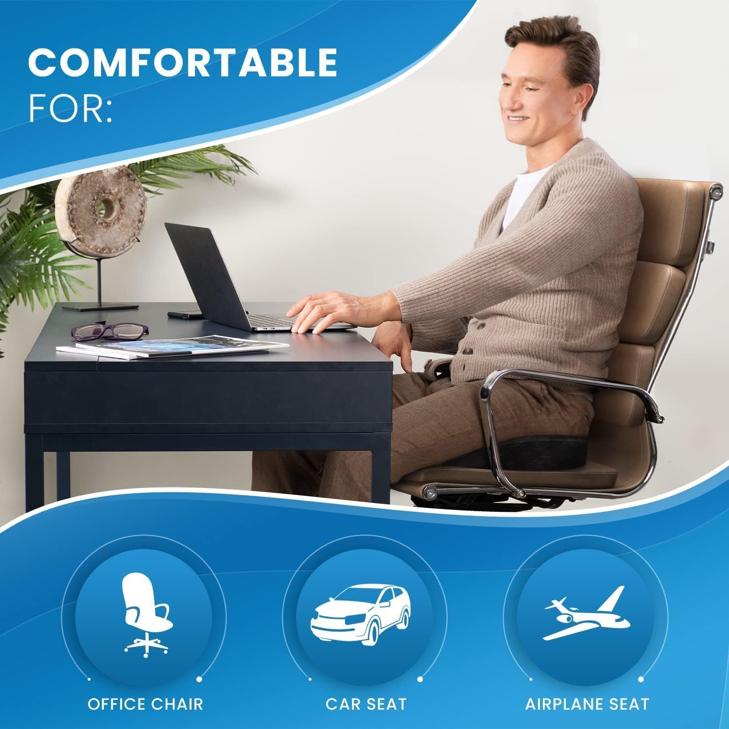 CloudBliss Orthopaedic Foam Coccyx Cushion Seat for Tailbone Pain, Sciatica, Lower Back Support and Pain Relief Ventilated Seat Cushion with Removable Cover for Office/Home Chair (Black) 1