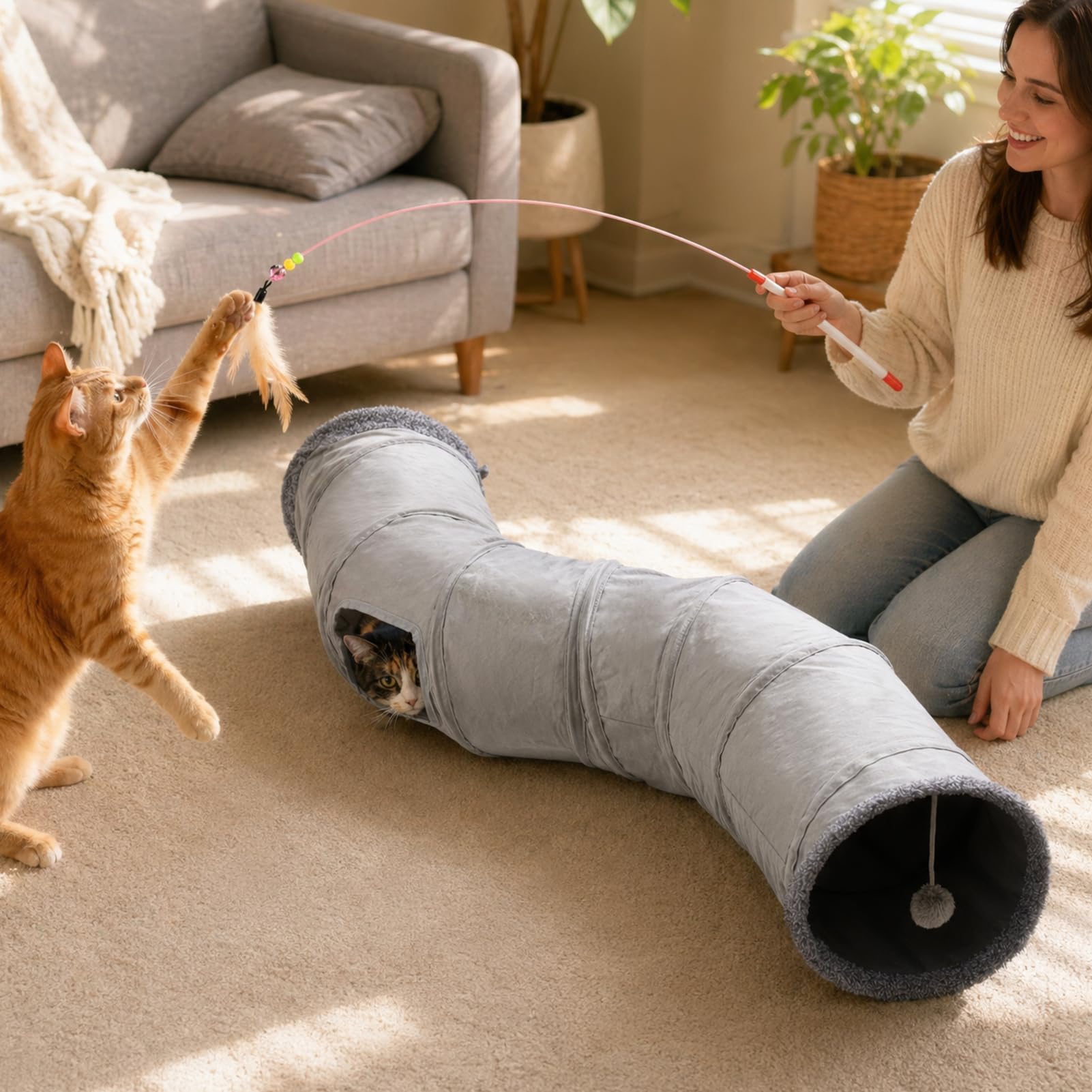 XIAPIA Tunnel pour Chat Pliable, Jouet Interactif pour Chaton et Chiot, Tunel Chat Jeu avec Balle, Tunnel Lapin, Cobaye, Furet, pour Exercice en Intérieure et Extérieure pour Chaton