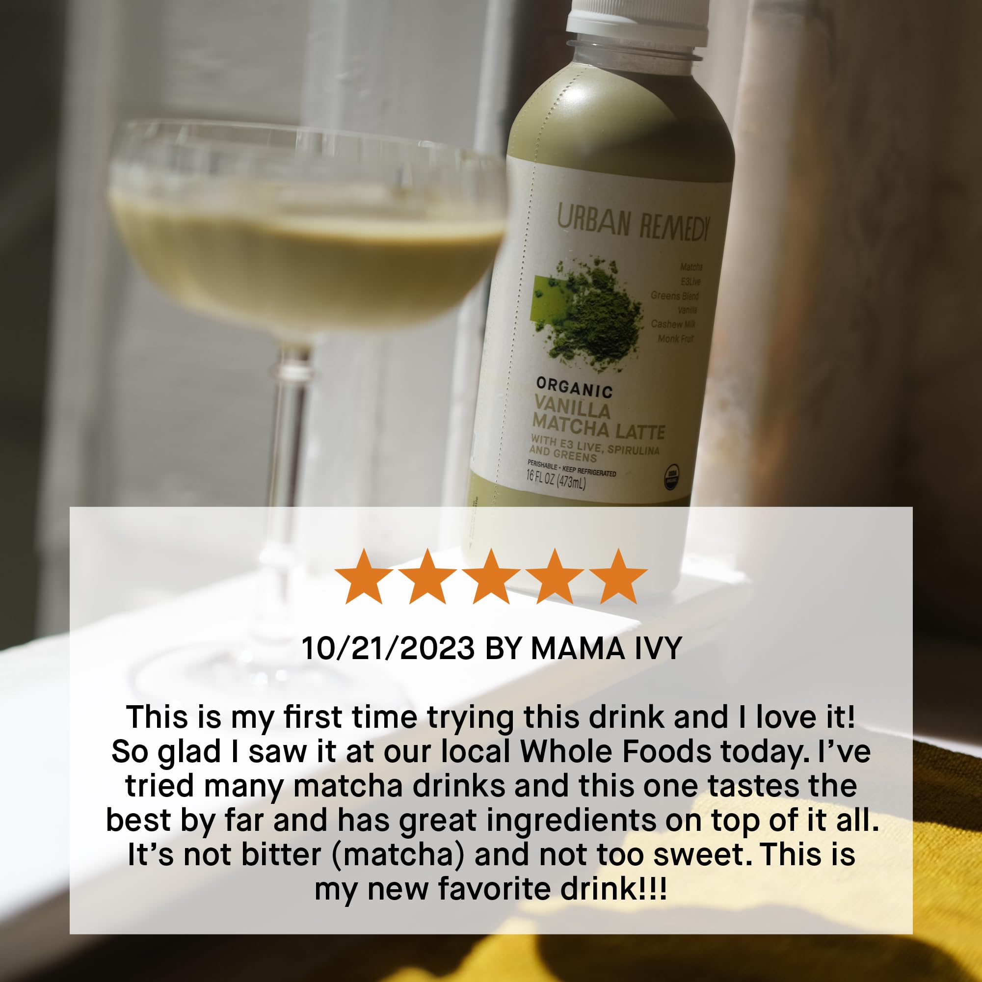 Urban Remedy Organic Vanilla Matcha Latte Plant-Based Cashew Milk Drink with Antioxidants Vegan Kosher Dairy-Free Gluten-Free Kosher Non-GMO — view 5