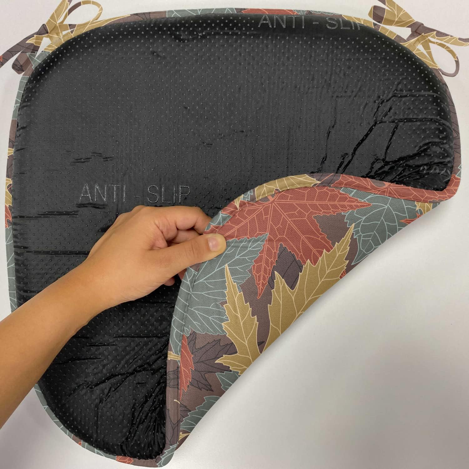 Lunarable Fall Leaves Chair Seating Cushion Set of 2, Large Leaf Silhouettes in Earth Tones, Anti-Slip Seat Padding for Kitchen & Patio, 16"x16", Paprika Multicolor