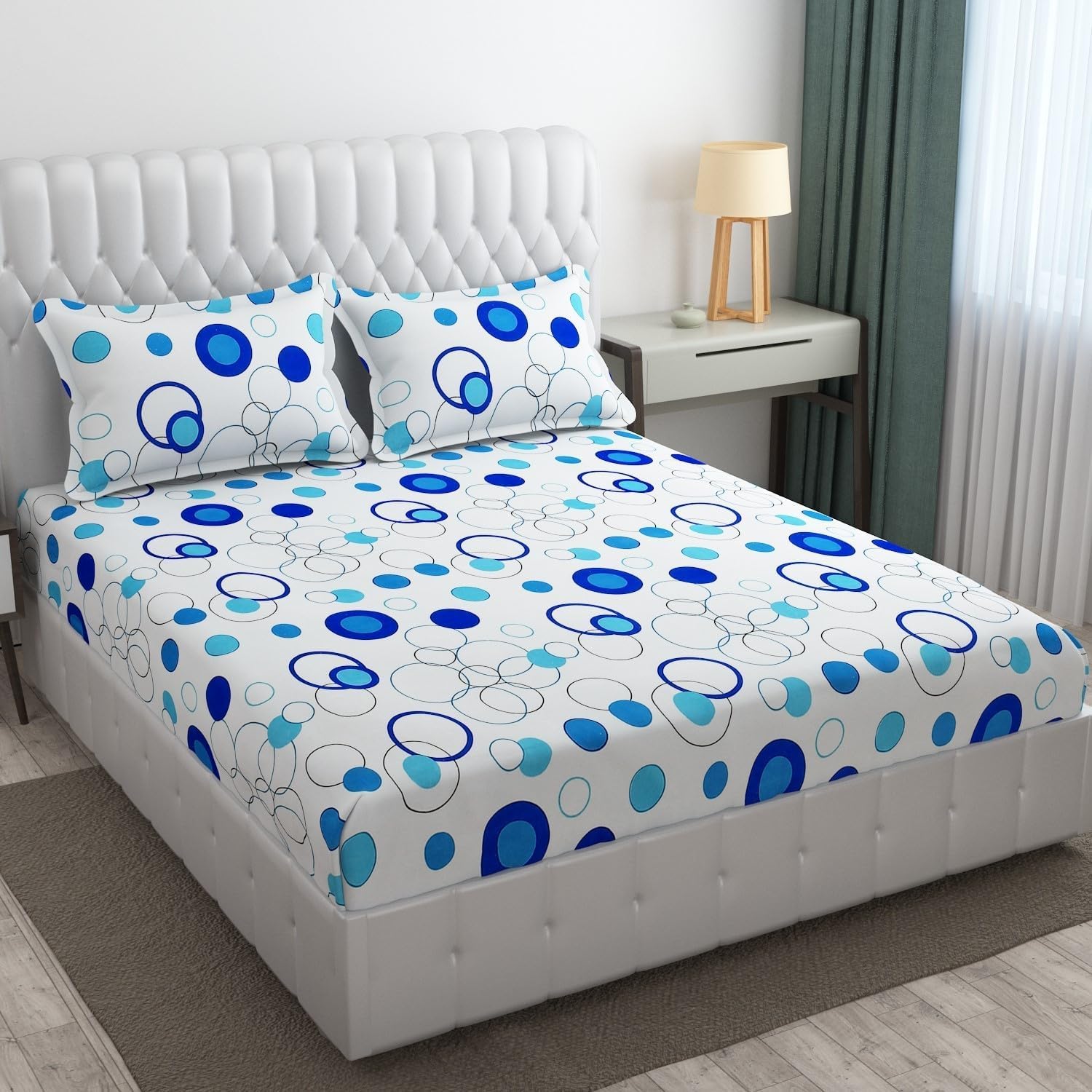 See full amazon price history chart for ULOM 220 TC Elastic Fitted Double King Size Bed Cotton Bedsheets with 2 Pillow Covers - King Size 78" x 72" Lruxurious Bedding Set for Ultimate Comfort and Style (White Blue) ULOM 220 TC Elastic Fitted Double King Size Bed Cotton Bedsheets with 2 Pillow Covers - King Size 78" x 72" Lruxurious Bedding Set for Ultimate Comfort and Style (White Blue) (B0DDY8CMM6) Amazon Price History, Amazon Price Tracker