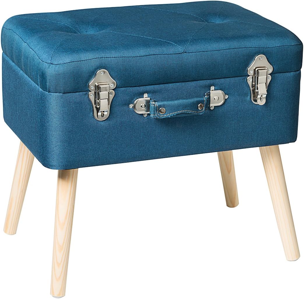 Edencomer Ottoman Storage Foot Rest Vanity Suitcase Bench Stool,End Chair of Bed for Bedroom,Living Room,Entryway,Walk-in Closet Sitting,Blue