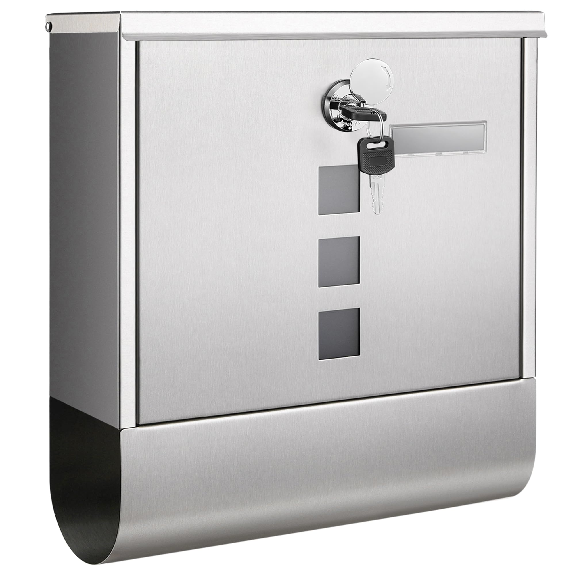 SONGMICS XXL Briefkasten, Edelstahl mit Zeitungsfach, Schloss mit Kupfer-Schließzylinder und drehbarer Abdeckung, Sichtfenster, Namensschild, einfache Montage, 11 x 37 x 37 cm, silbern GMB120E01