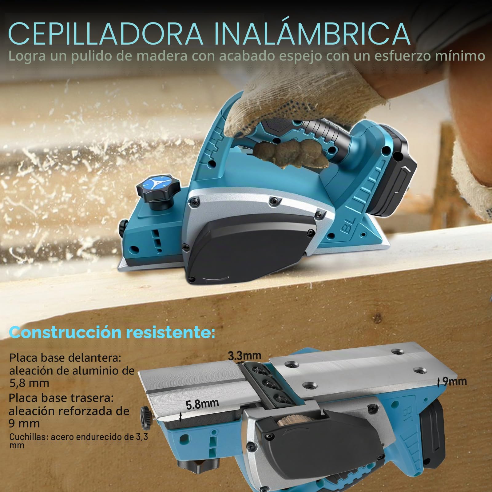 Makita - Cepilladora eléctrica inalámbrica para batería de 18 V, 15000 rpm, cepilladora de madera eléctrica de mano sin escobillas con 82 mm de ancho y 2 mm de profundidad de corte para carpintería