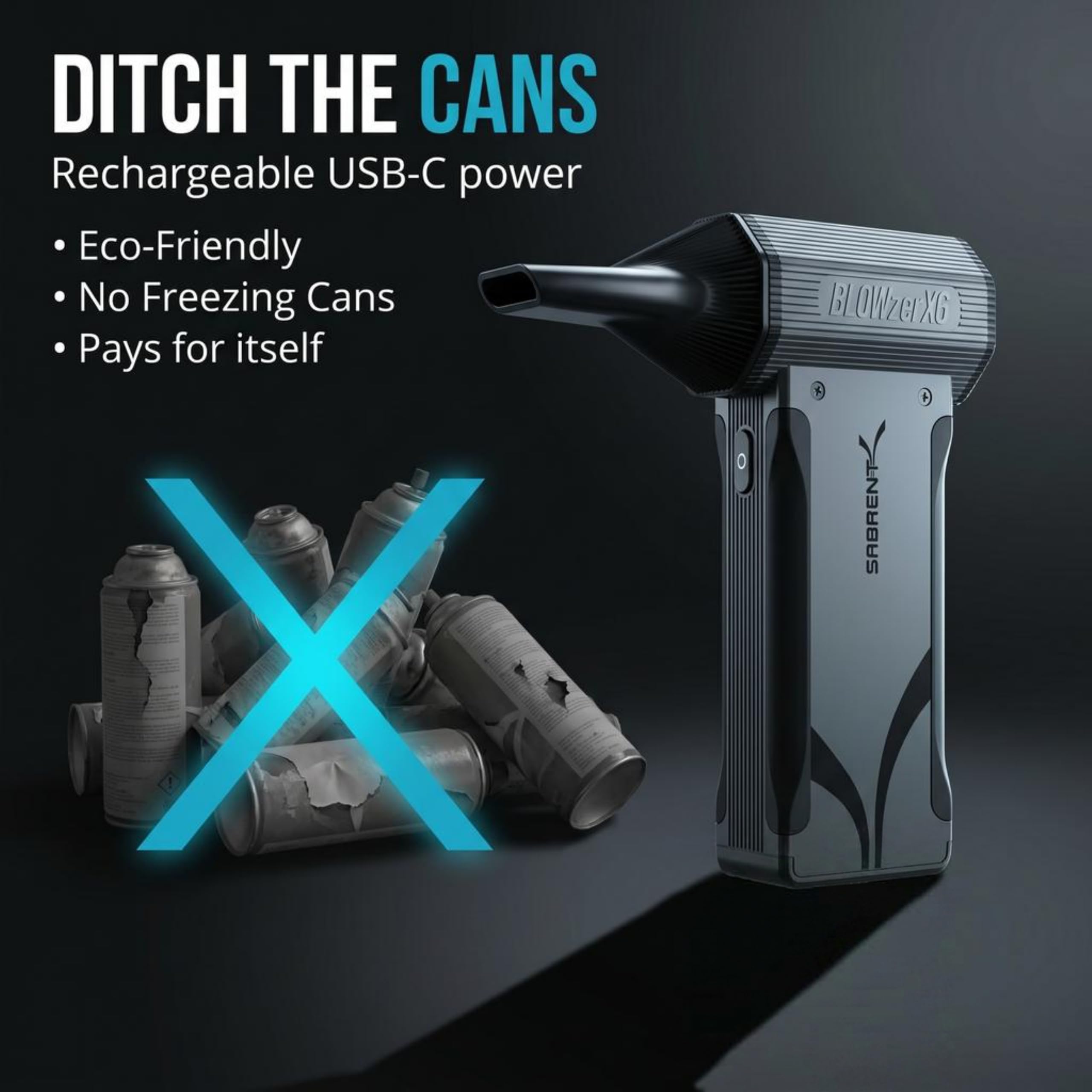 SABRENT Blowzer X6 Soplador de Aire Inalámbrico | 30.000 RPM, Soplador Aire Comprimido Eléctrico de Hasta 86 m/s para PC, Teclado y Automóvil, 100 Minutos Autonomía (TF-BZX6)