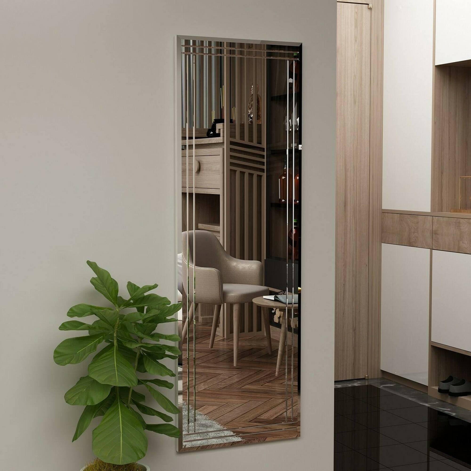 Dmora - Specchio Pleione, Specchiera, Articolo d'arredo a muro, Decorazione con specchio, 40x2h120 cm, Bianco