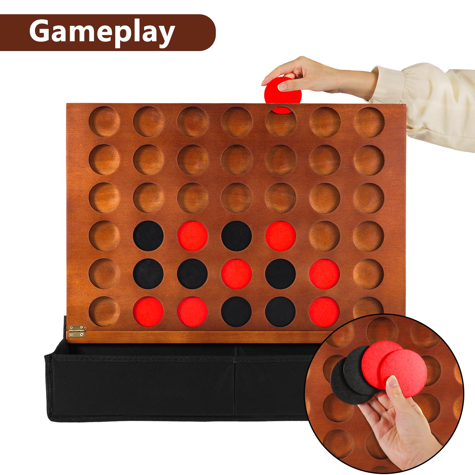 Wahartoly Giant 4-in-a-Row Wall Game - 22 Inch Wooden Connect Four Board With Pieces, Wall Decor & Family Game