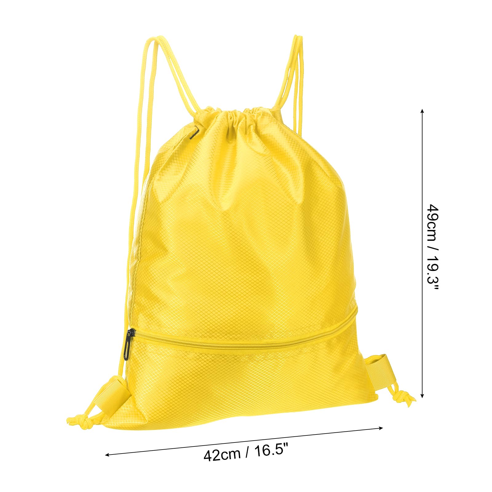 PATIKIL Drawstring Backpack Bag, Drawstring Gym Bags String Backpack with Zip Pocket for Women Men Yellow - Image 2