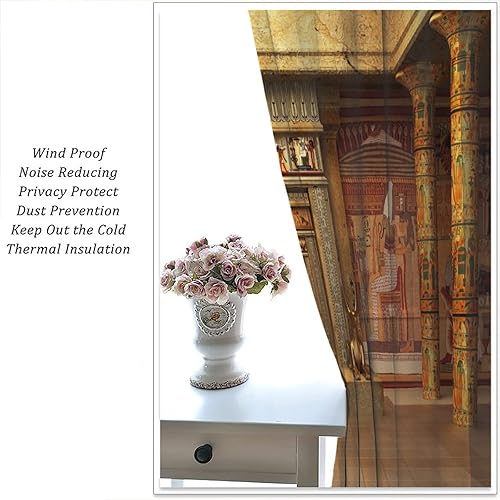 Miniatura 5 de Cortinas egipcias con frescos egipcios en la pared, tumba, sala de estar, dormitorio, cortinas decorativas opacas con reducción de ruido, juego de 2