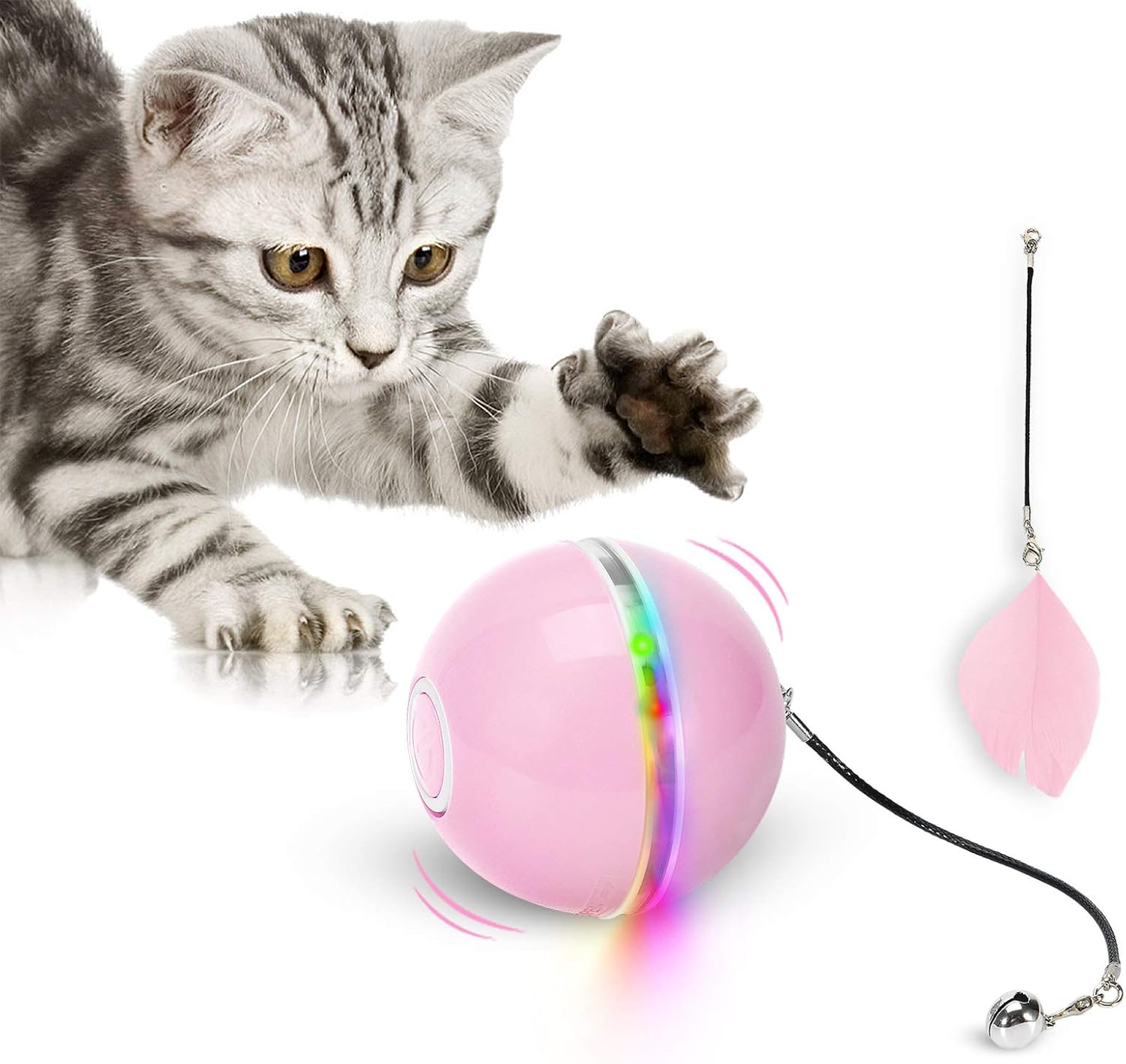 WWVVPET Interactive Cat Toys Ball with LED Light & Catnip, Upgraded Ring Bell Feather Pet Toy,Auto Spinning Smart Cat Ball Toy,USB Rechargeable Stimulate Hunting Instinct Kitty Funny Chaser Roller WWVVPET Interactive Cat Toys Ball with LED Light & Catnip, Upgraded Ring Bell Feather Pet Toy,Auto Spinning Smart Cat Ball Toy,USB Rechargeable Stimulate Hunting Instinct Kitty Funny Chaser Roller