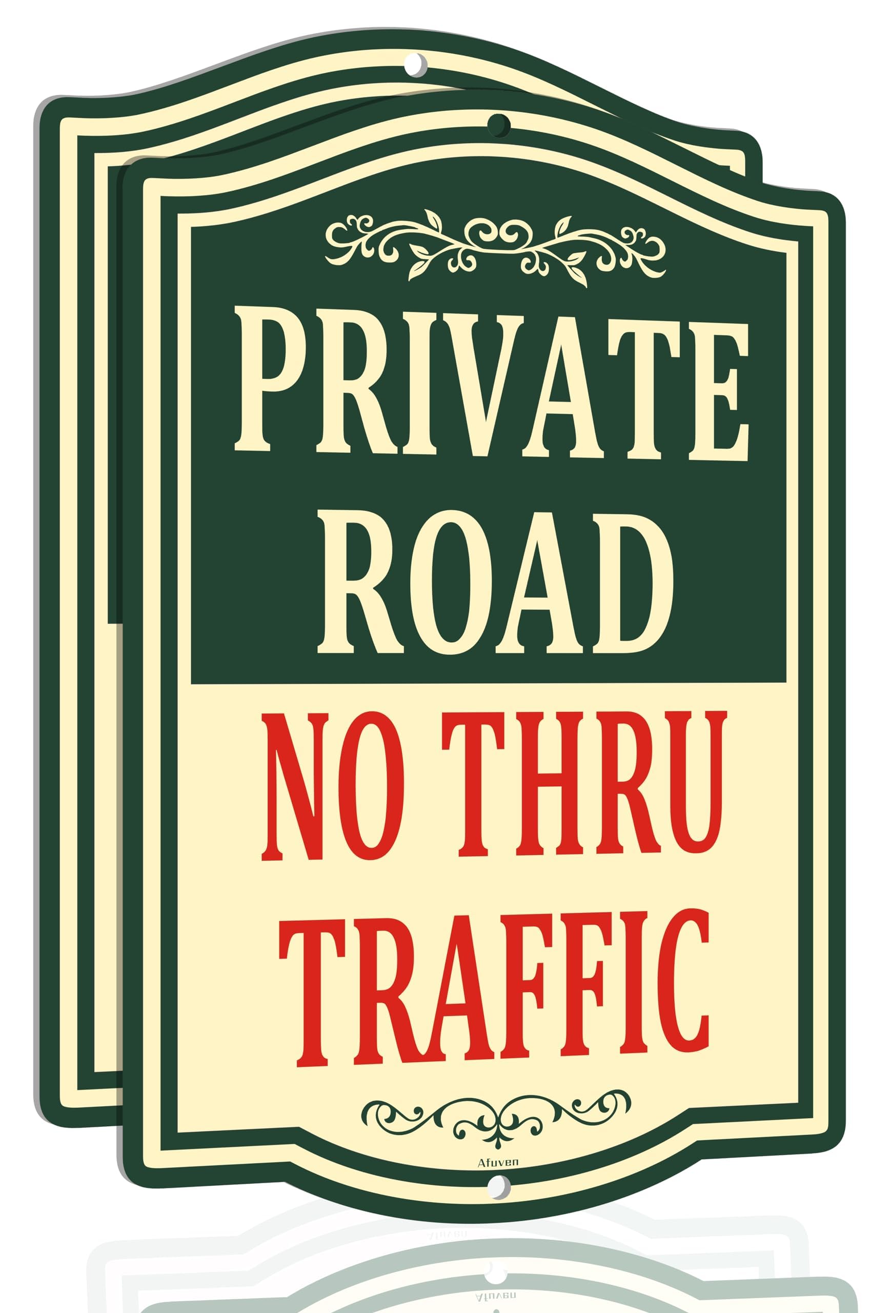 Private Road No Thru Traffic Signs 12" x 18" No Through Road Private Drive Sign Metal No Trespassing Sign Sturdy Rust Aluminum 2 Pack