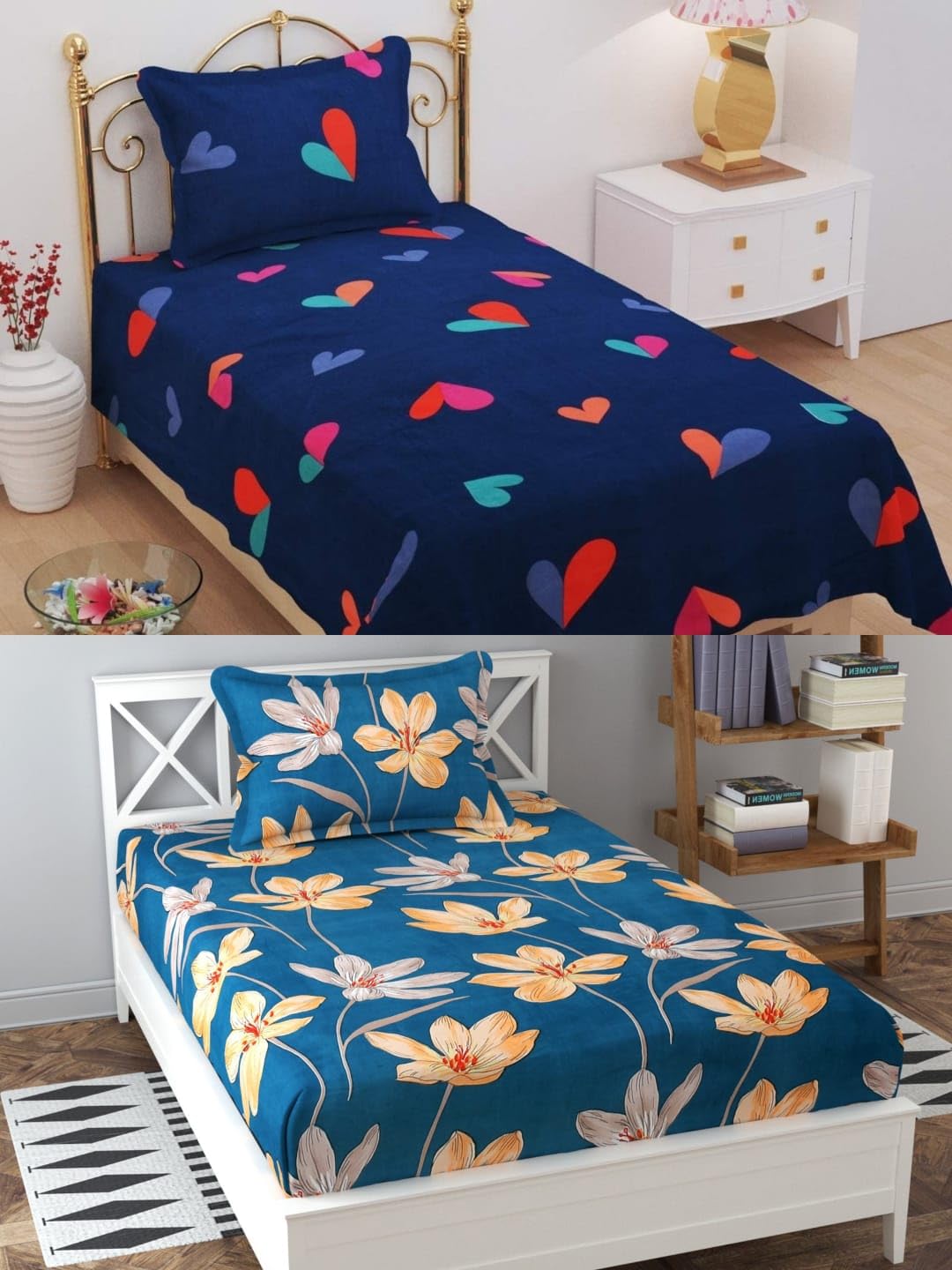 Soniasaa Prime Collection Combo Pack of 2 Single Bedsheet with 2 Pillow Covers 180 TC Soft Brushed Cotton-Blend -Long Lasting & Wrinkle Free Bedsheet for Single Bed Combo Pack Multicolor (B0CSMHW4Q1) Amazon Price History, Amazon Price Tracker