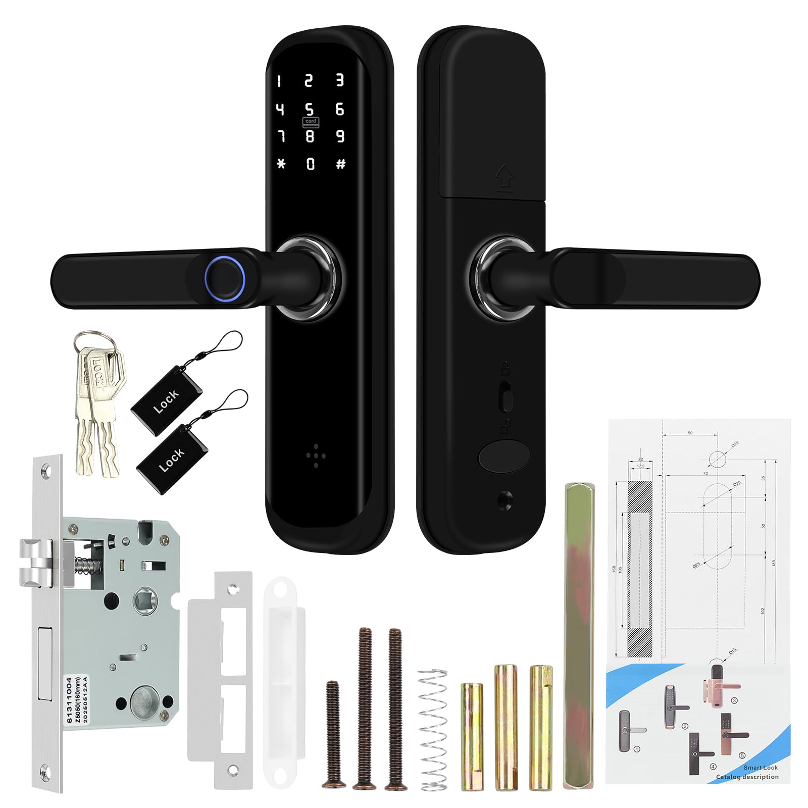 Tuya Smart Door Lock - Serratura per porta con impronte digitali e tastiera con maniglia | Serratura elettronica Bluetooth | Adatto per case, appartamenti e uffici | Serratura elettronica a