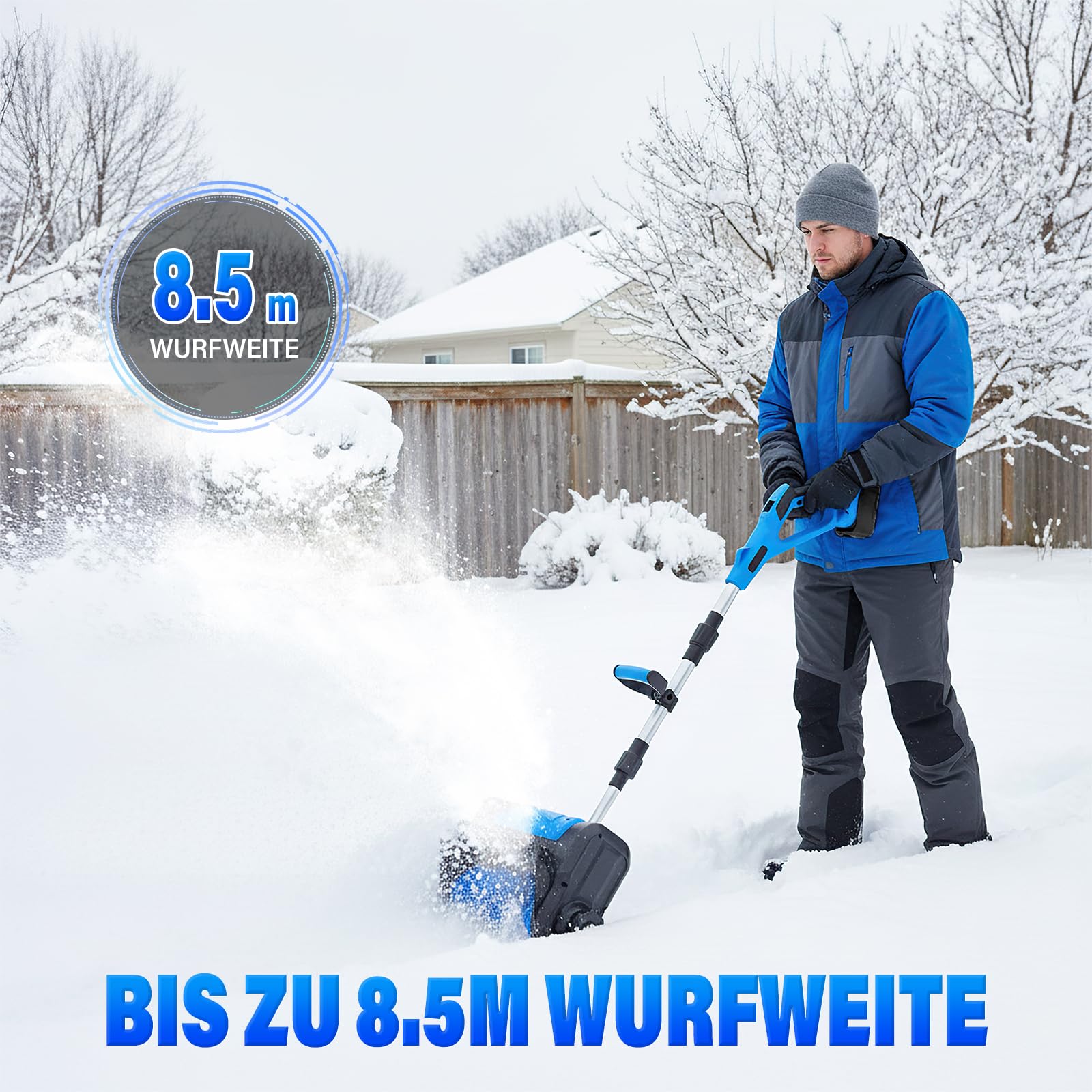 Akku Schneefräse für Makita 21V Batterie, Elektrische Schneefräse (1000W kabellos Schneebürste bis Arbeitsbreite 30 cm, Auswurfweite 8.5m, max.Räumtiefe 17cm, 45° Einstellbar) ohne Akkus