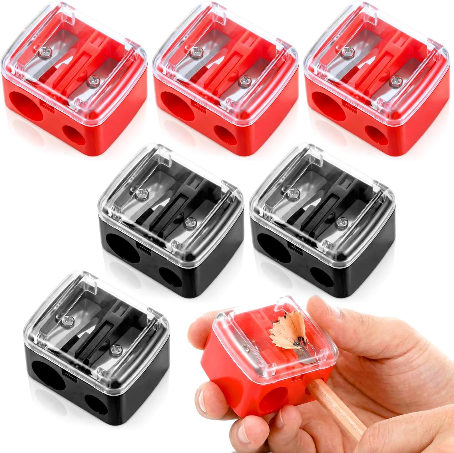 6 Pcs Eyebrow Pencil Sharpener, Lip Liner & Eyebrow Eyeliner Sharpener Set, Makeup Pencil Sharpeners, Dual Hole with Stainless Steel Blades, Multi-Color Cosmetic Manual Tools for Women Eye Pencils