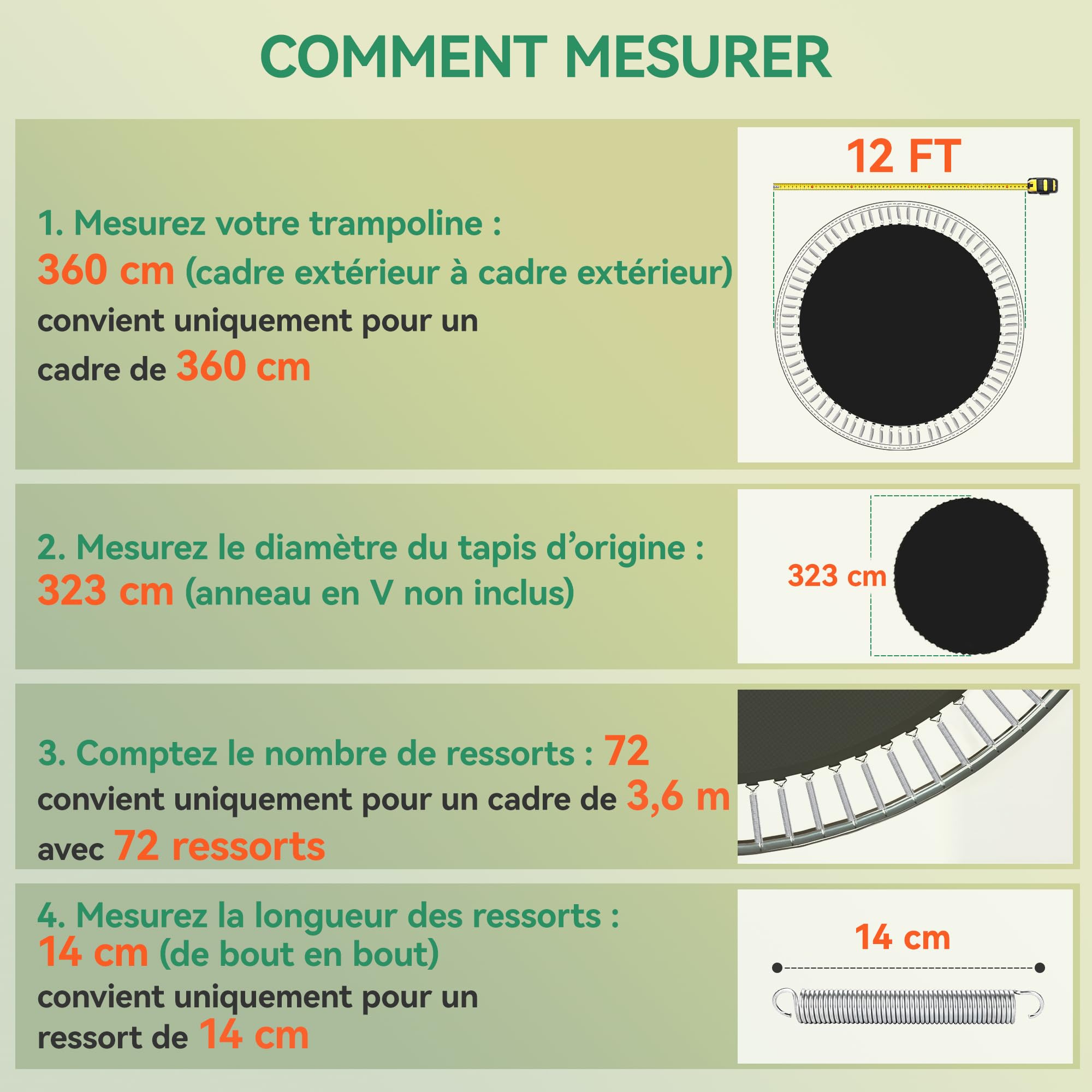 SPORTNOW Tapis de Rechange pour Trampoline Tapis de Saut de Remplacement, avec Outil de Traction à Ressort et Crochets en V