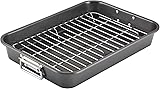 Farberware Bakeware Nonstick Steel Roaster with Flat Rack, 11-Inch x 15-Inch, Gray Gray 11 x 15