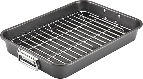 Farberware Bakeware Nonstick Steel Roaster with Flat Rack, 11-Inch x