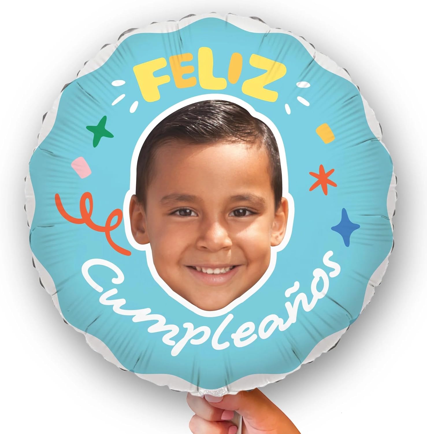 Big Dot of Happiness Personalized Feliz Cumpleanos Fun Face Photo Balloon, Kids Birthday Party Decorations, Custom Double-Sided Mylar, 1 Piece