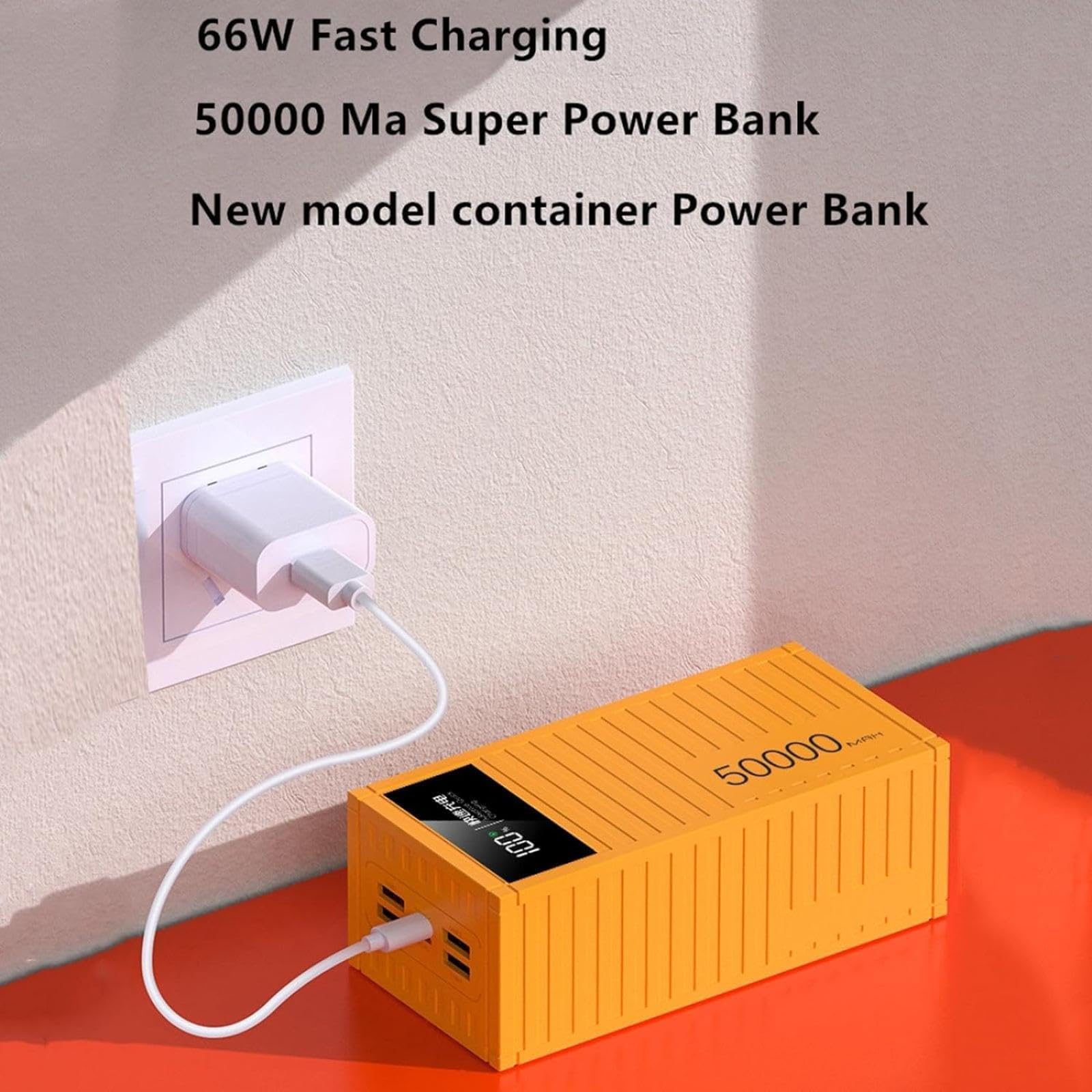 Powerbank Powerbank/66 W Super szybkie ładowanie 20000/30000/50000 mAh Cyfrowy pojemnik z wyświetlaczem Powerbank Zewnętrzny zasilacz mobilny o dużej pojemności, żółty, 30000 mAh
